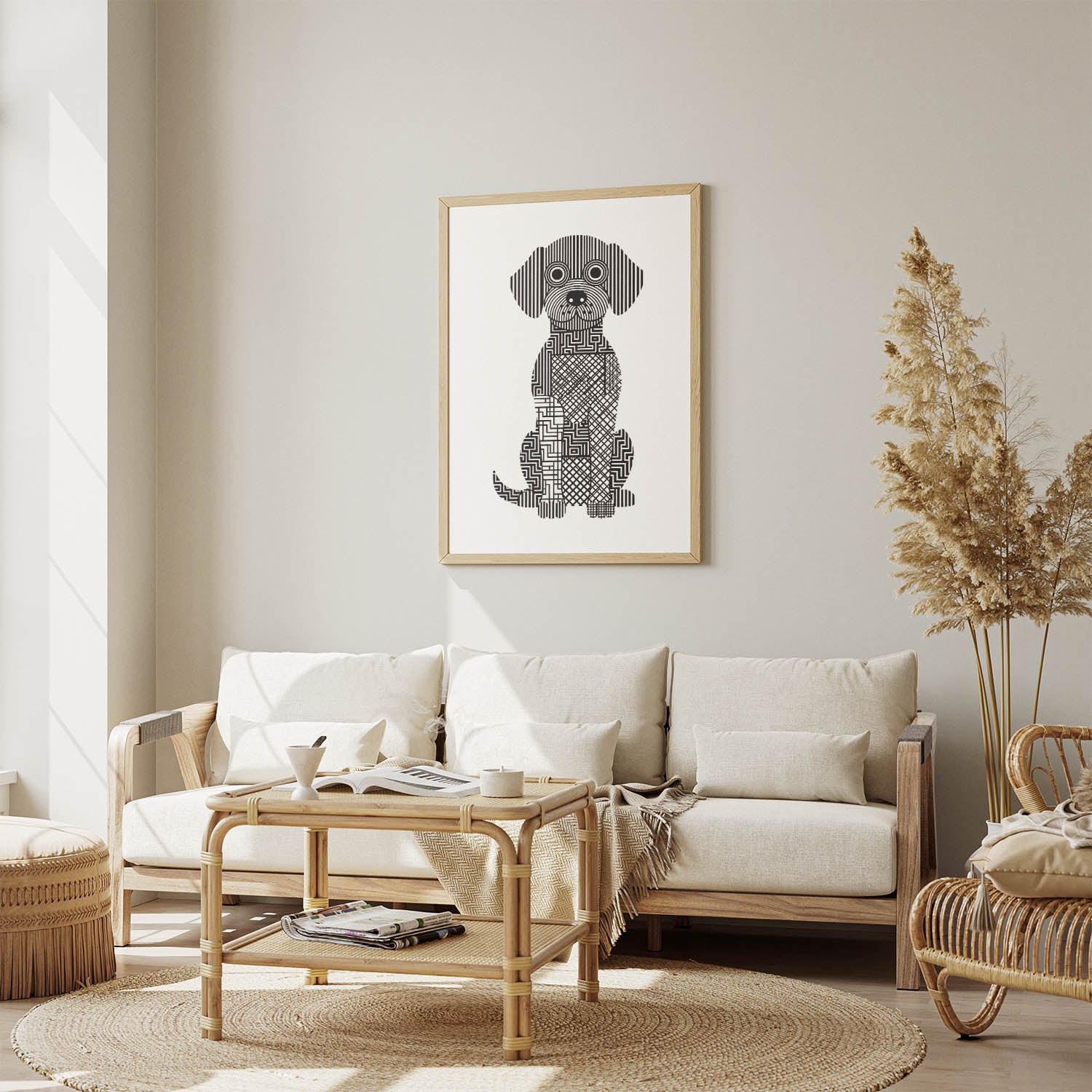 Labradoodle Geometric Line Art Print - Framed Mockup