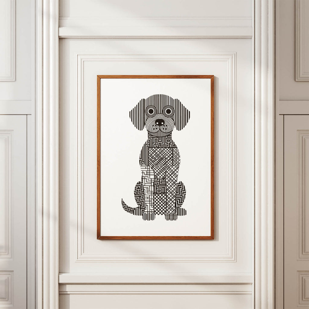 Labradoodle Geometric Line Art Print - Framed Mockup