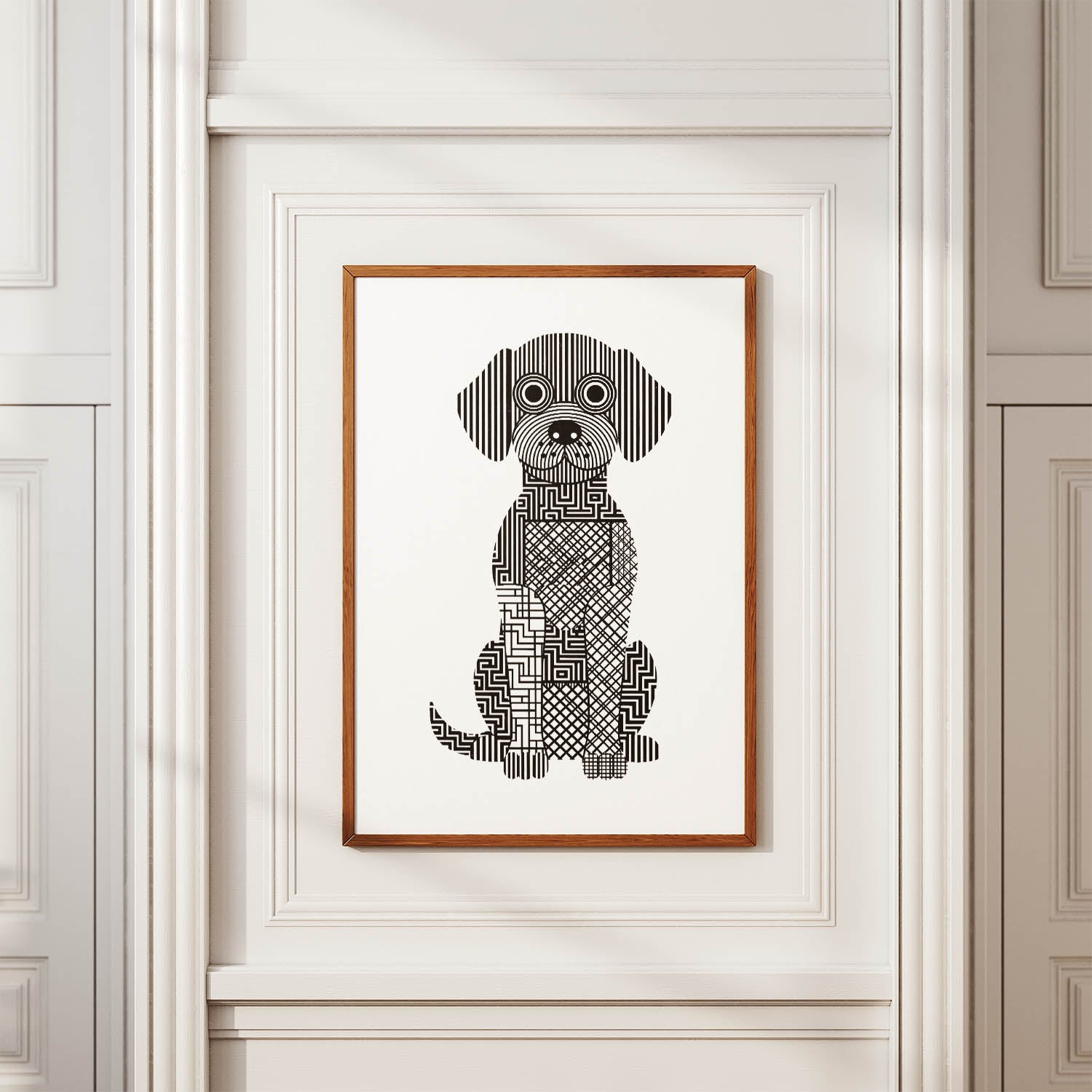 Labradoodle Geometric Line Art Print - Framed Mockup