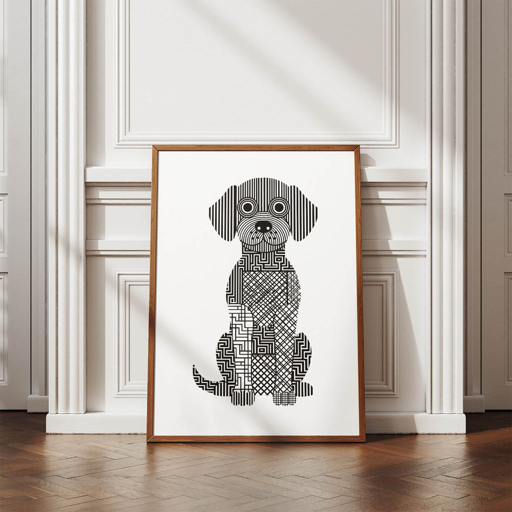 Labradoodle Geometric Line Art Print - Framed Mockup