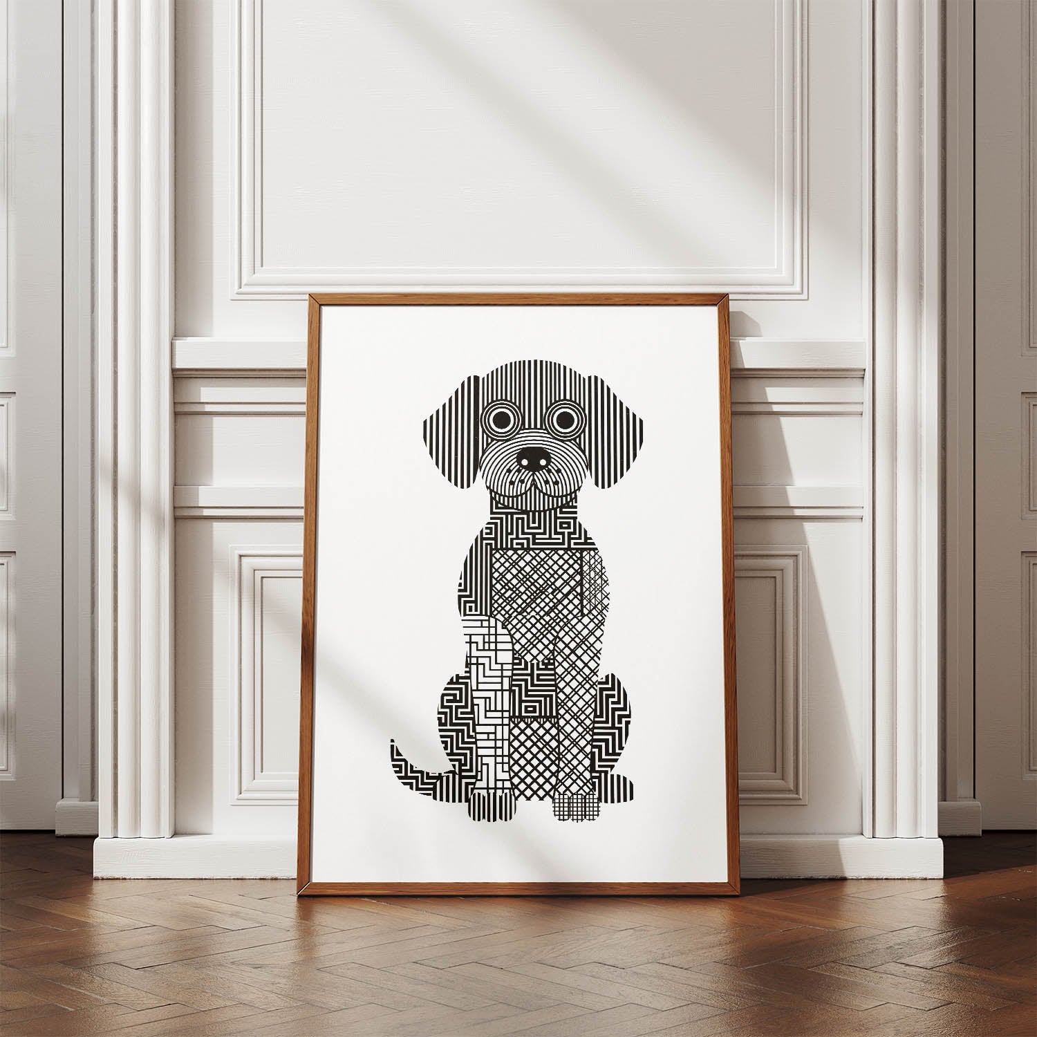 Labradoodle Geometric Line Art Print - Framed Mockup
