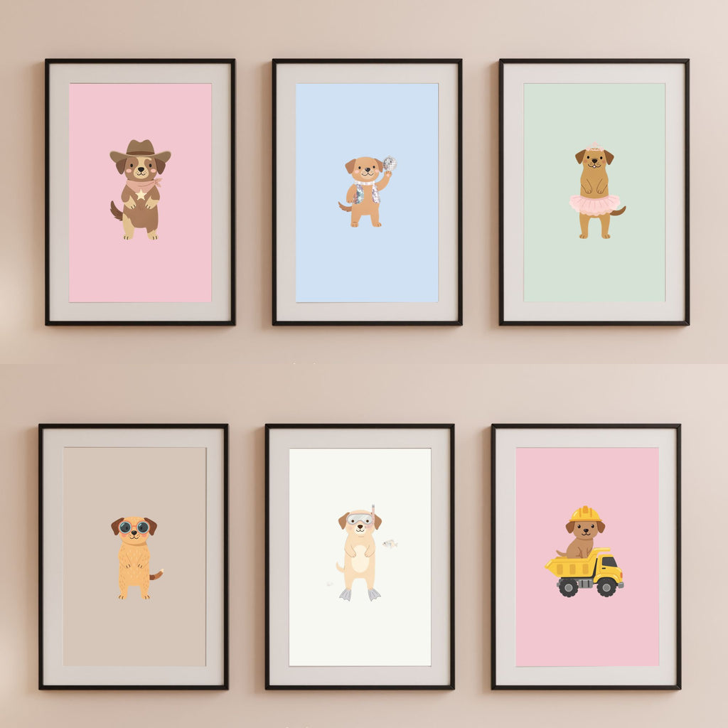 Labrador Retriever Kids Nursery Wall Art Print Bundle — 22 Dog Costume Designs, 5 Colours, 6 Print Sizes | Digital Download