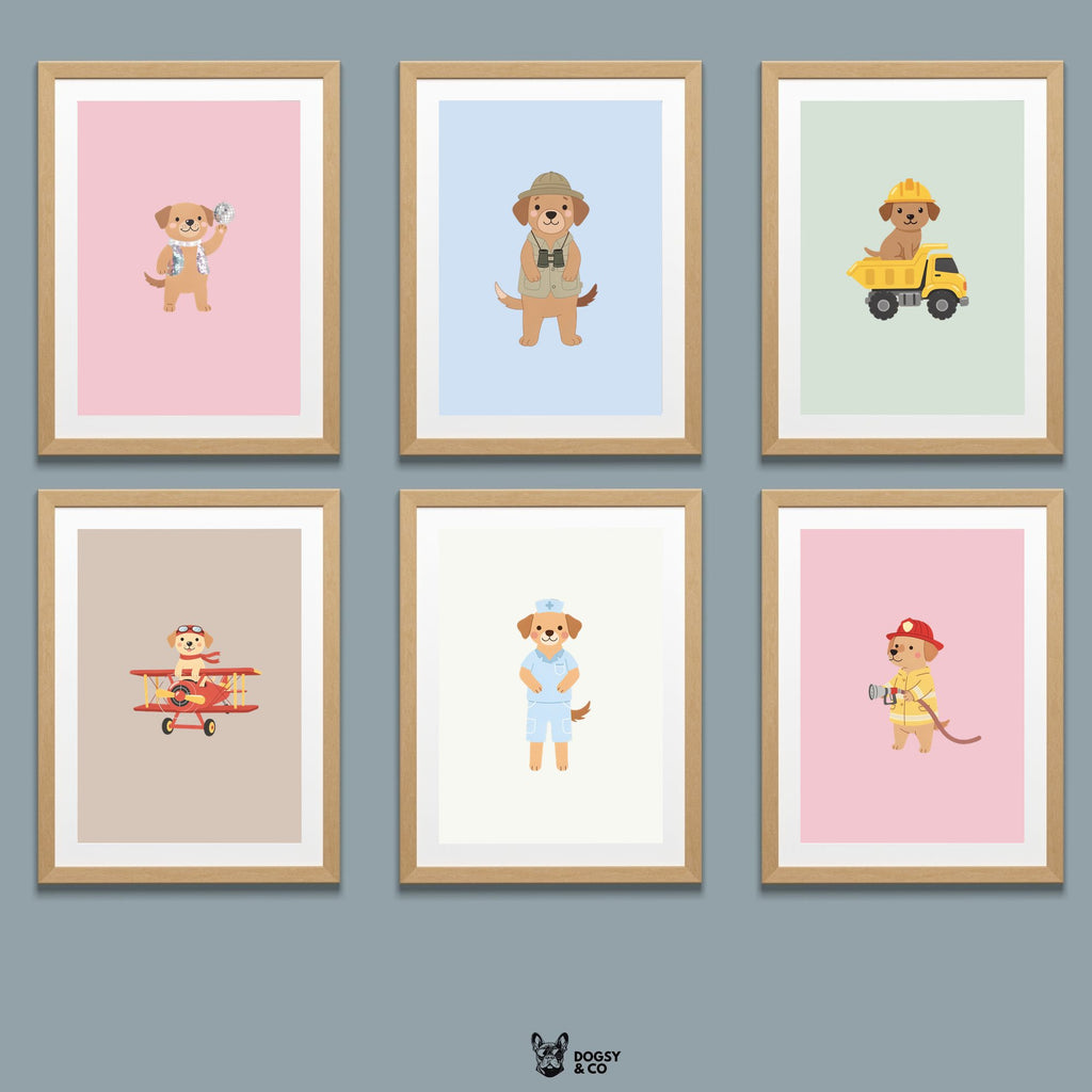 Labrador Retriever Kids Nursery Wall Art Print Bundle — 22 Dog Costume Designs, 5 Colours, 6 Print Sizes | Digital Download