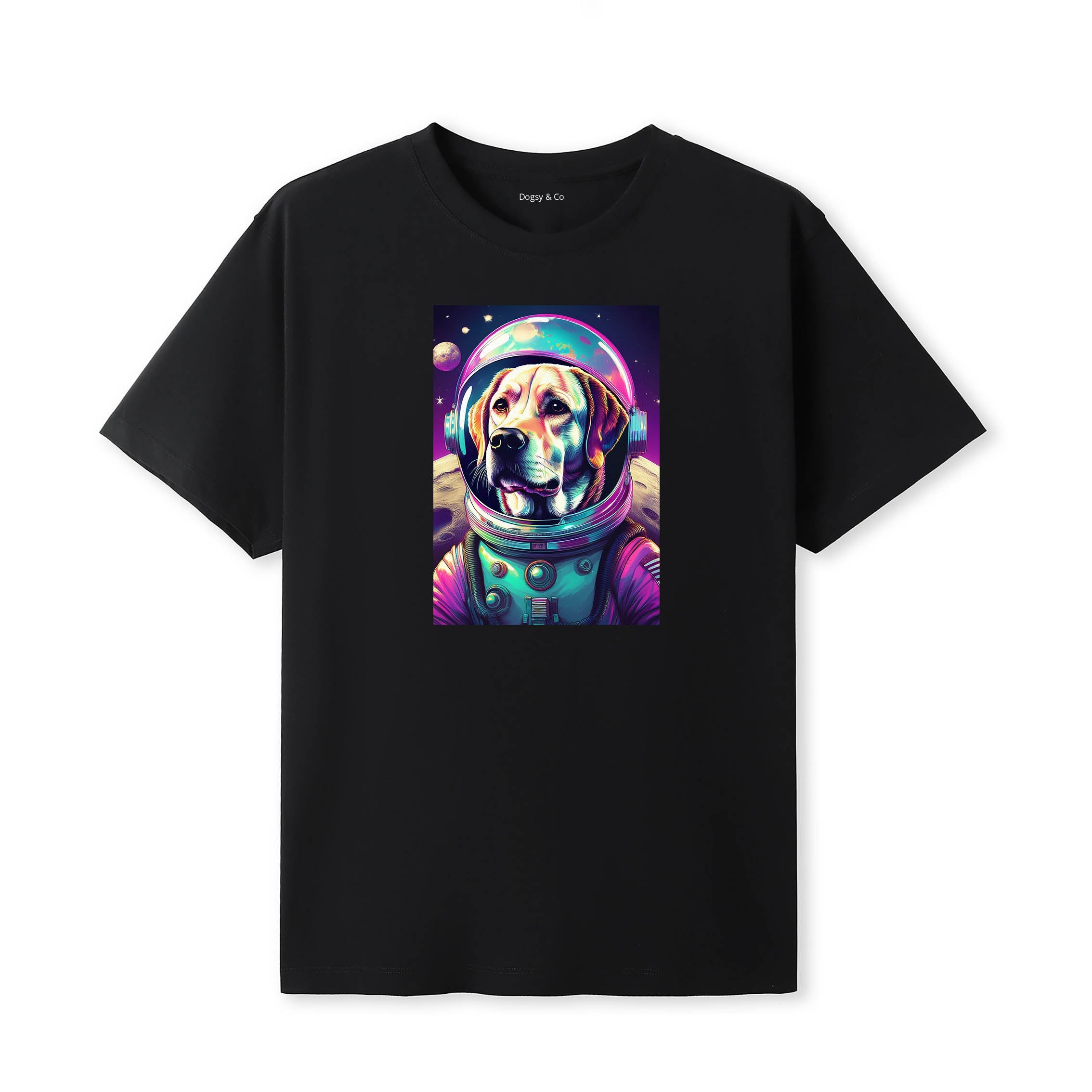 Labrador Retriever Space Dogs T-Shirt colourful astronaut dog artwork in a retro space design
