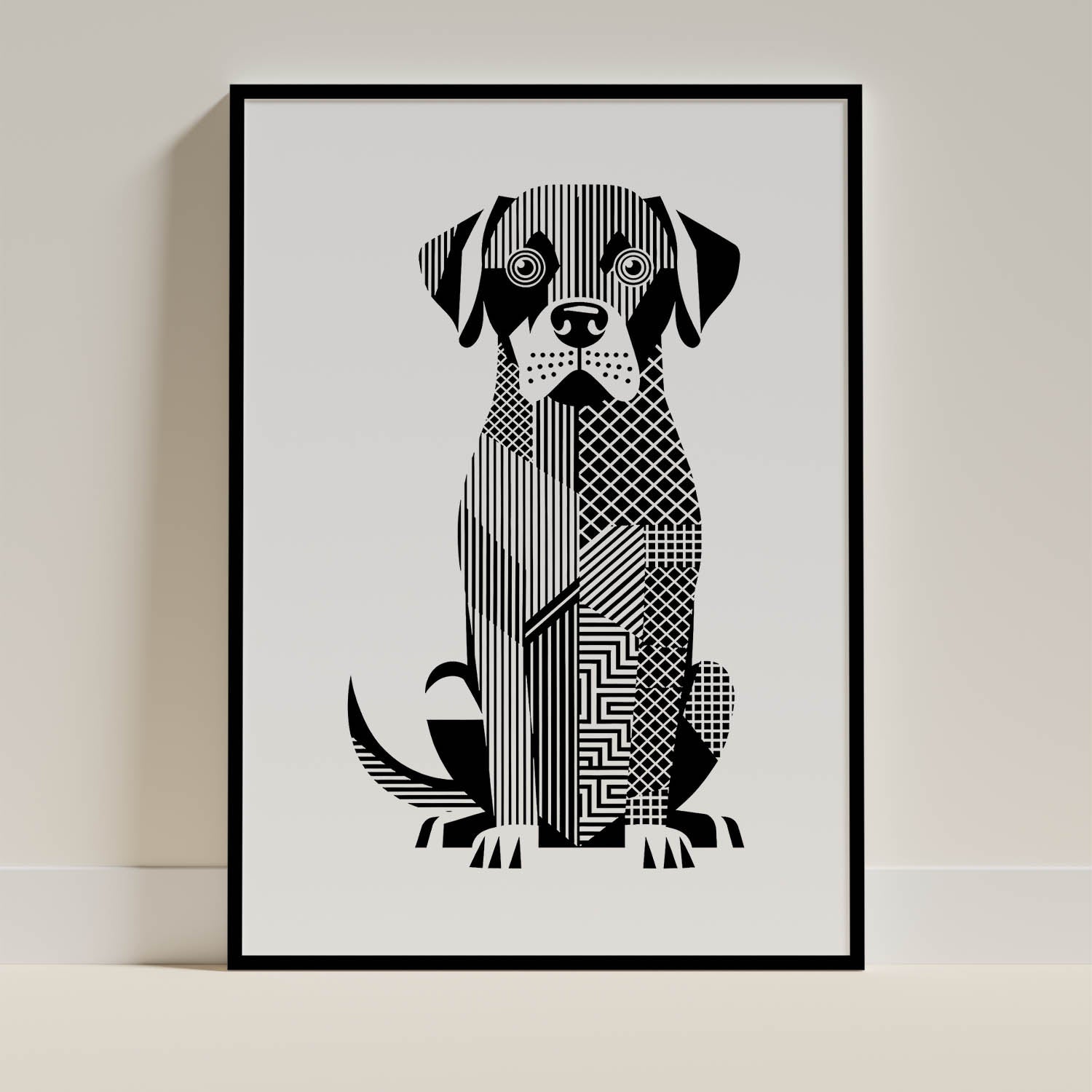 Labrador Retriever Geometric Line Art Print - Framed Mockup