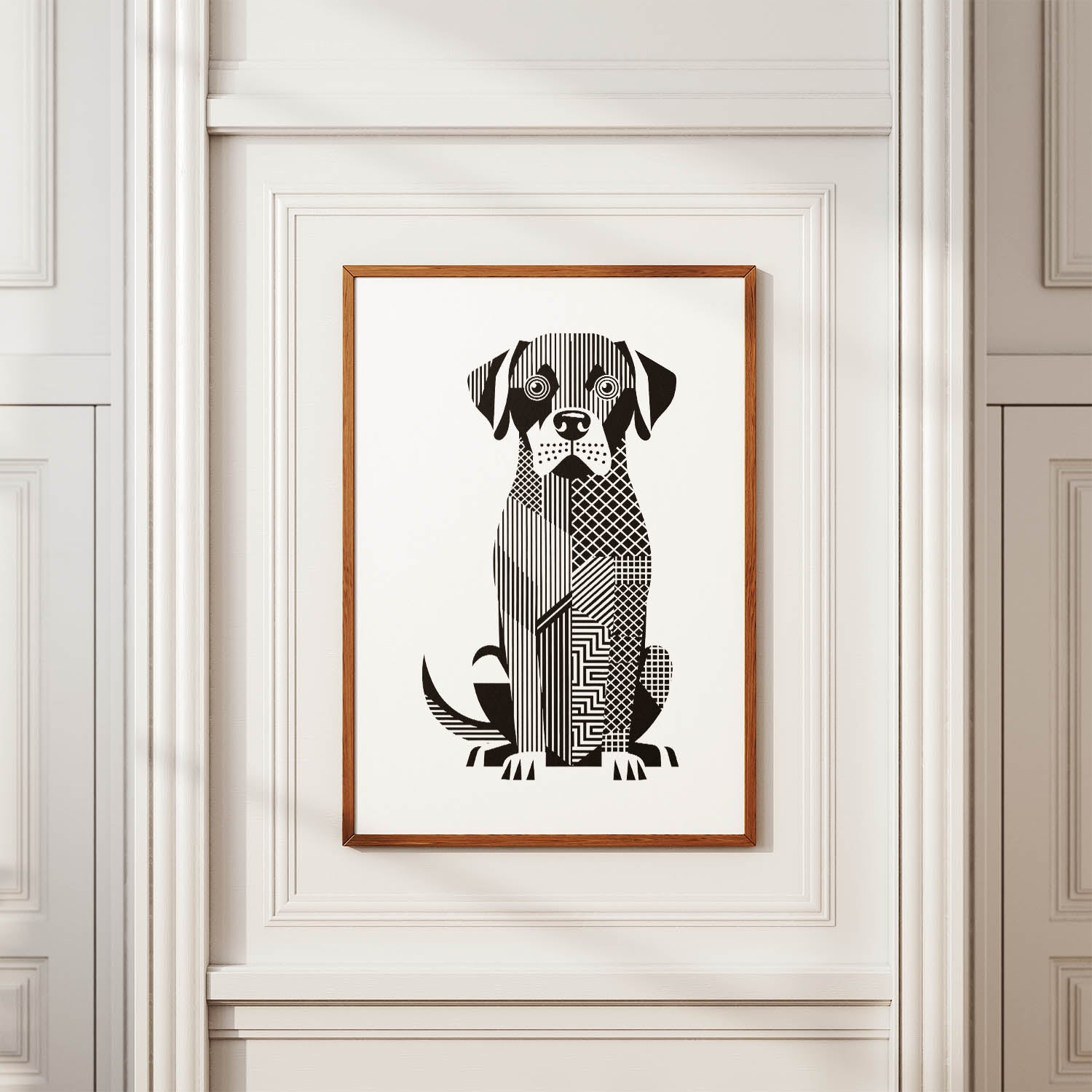 Labrador Retriever Geometric Line Art Print - Framed Mockup