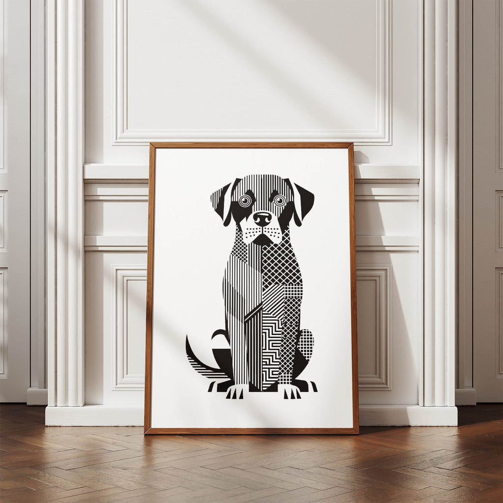 Labrador Retriever Geometric Line Art Print - Framed Mockup