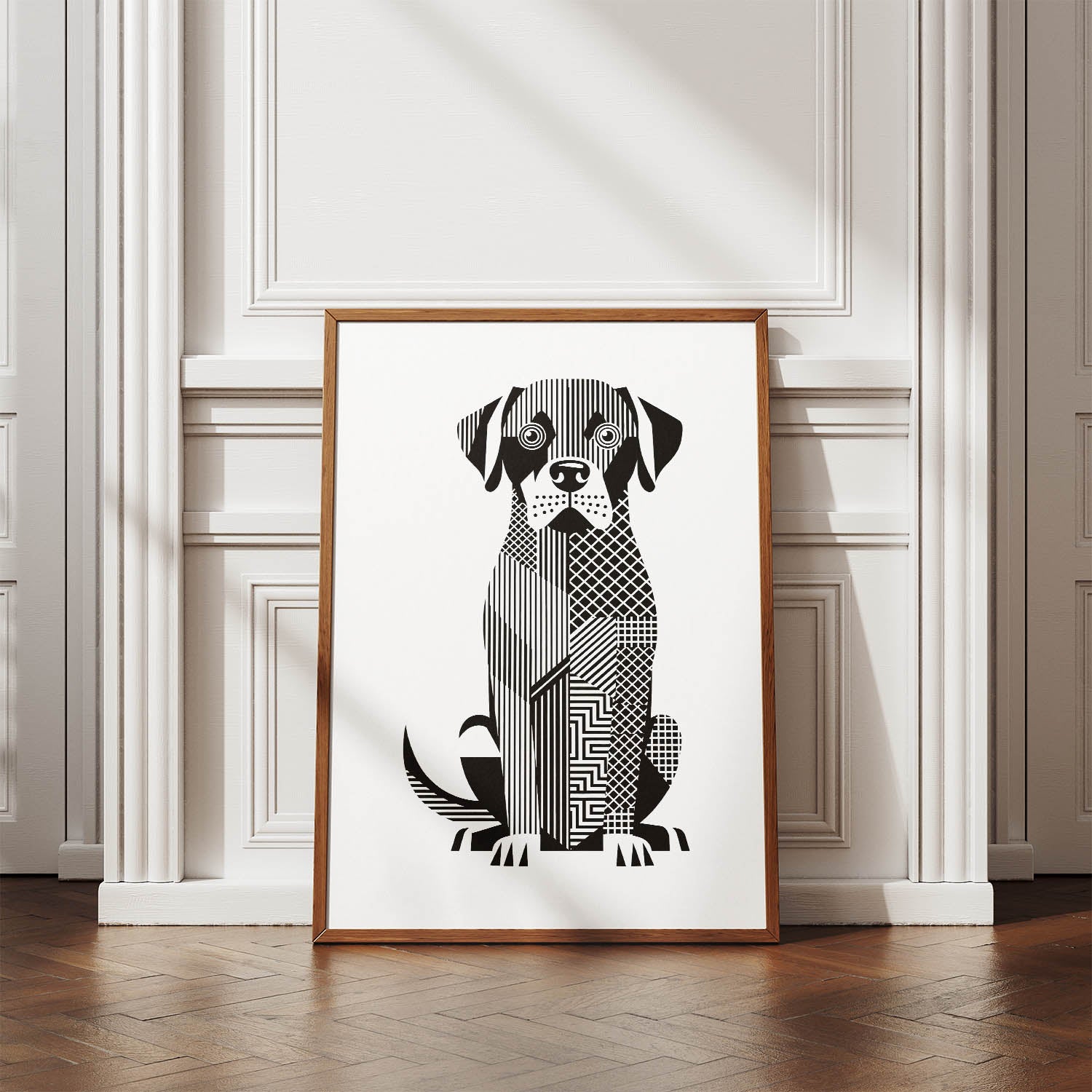 Labrador Retriever Geometric Line Art Print - Framed Mockup