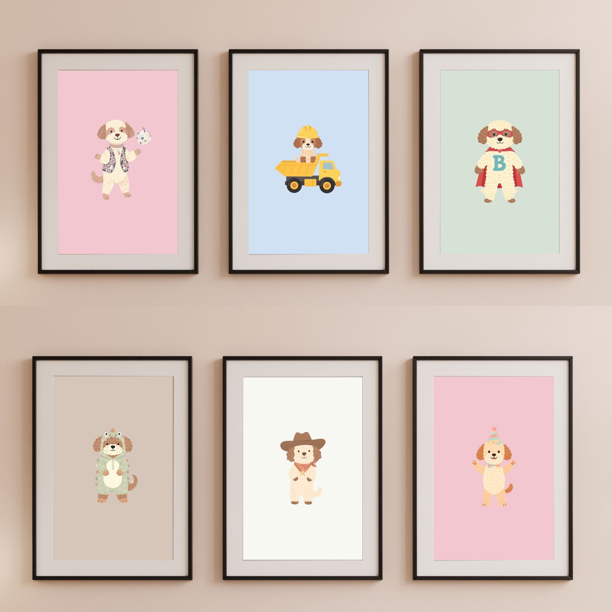 Lagotto Kids Nursery Wall Art Print Bundle — 22 Dog Costume Designs, 5 Colours, 6 Print Sizes | Digital Download