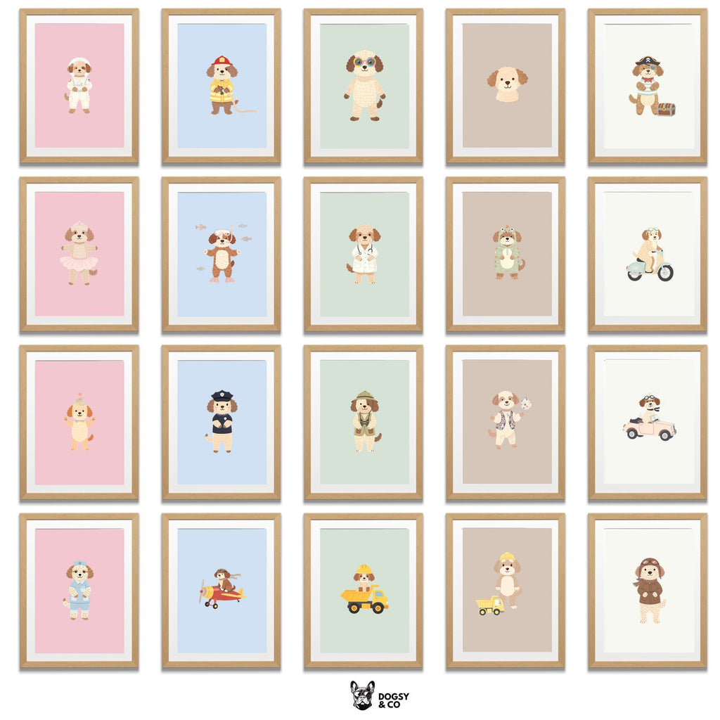 Lagotto Kids Nursery Wall Art Print Bundle — 22 Dog Costume Designs, 5 Colours, 6 Print Sizes | Digital Download