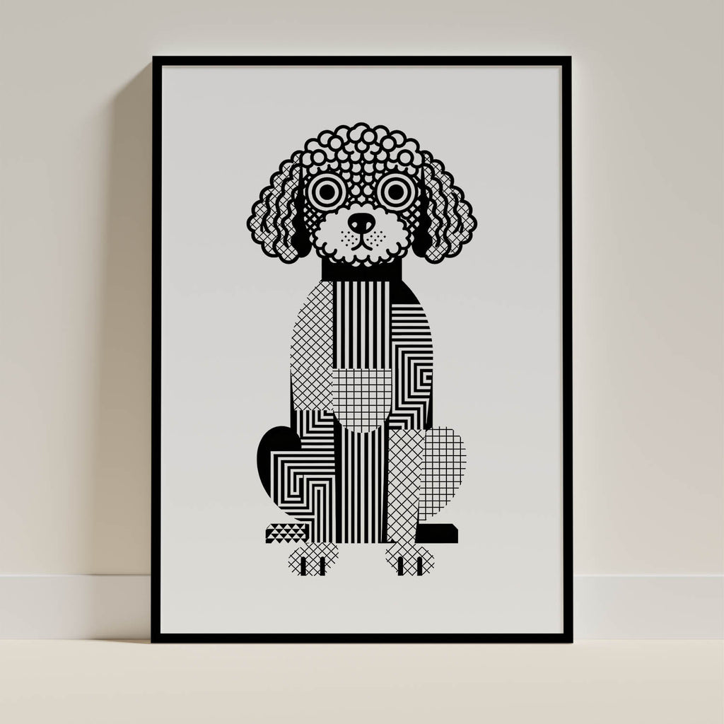Lagotto Geometric Line Art - Black Frame Mockup