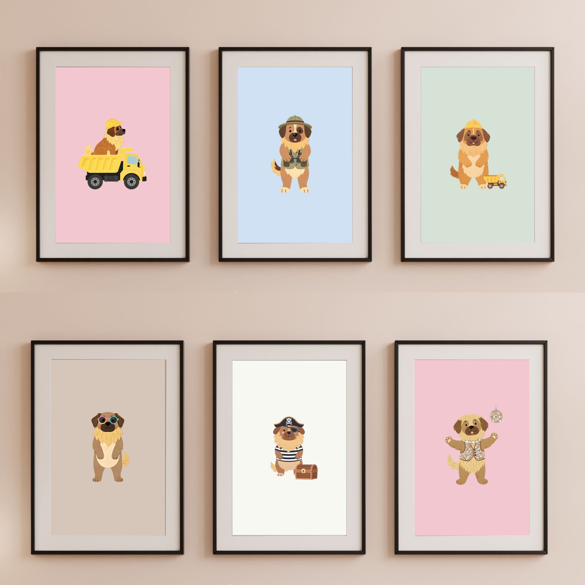 Leonberger Kids Nursery Wall Art Print Bundle — 22 Dog Costume Designs, 5 Colours, 6 Print Sizes | Digital Download