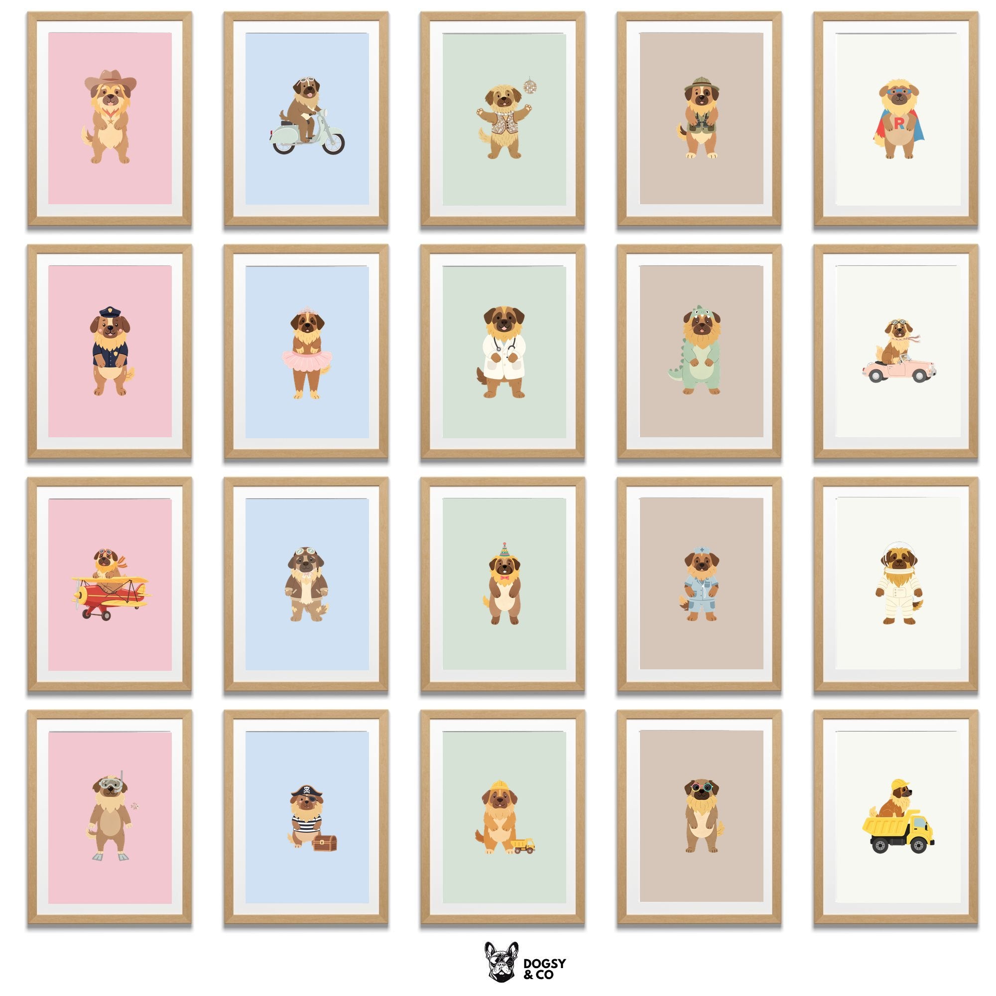 Leonberger Kids Nursery Wall Art Print Bundle — 22 Dog Costume Designs, 5 Colours, 6 Print Sizes | Digital Download
