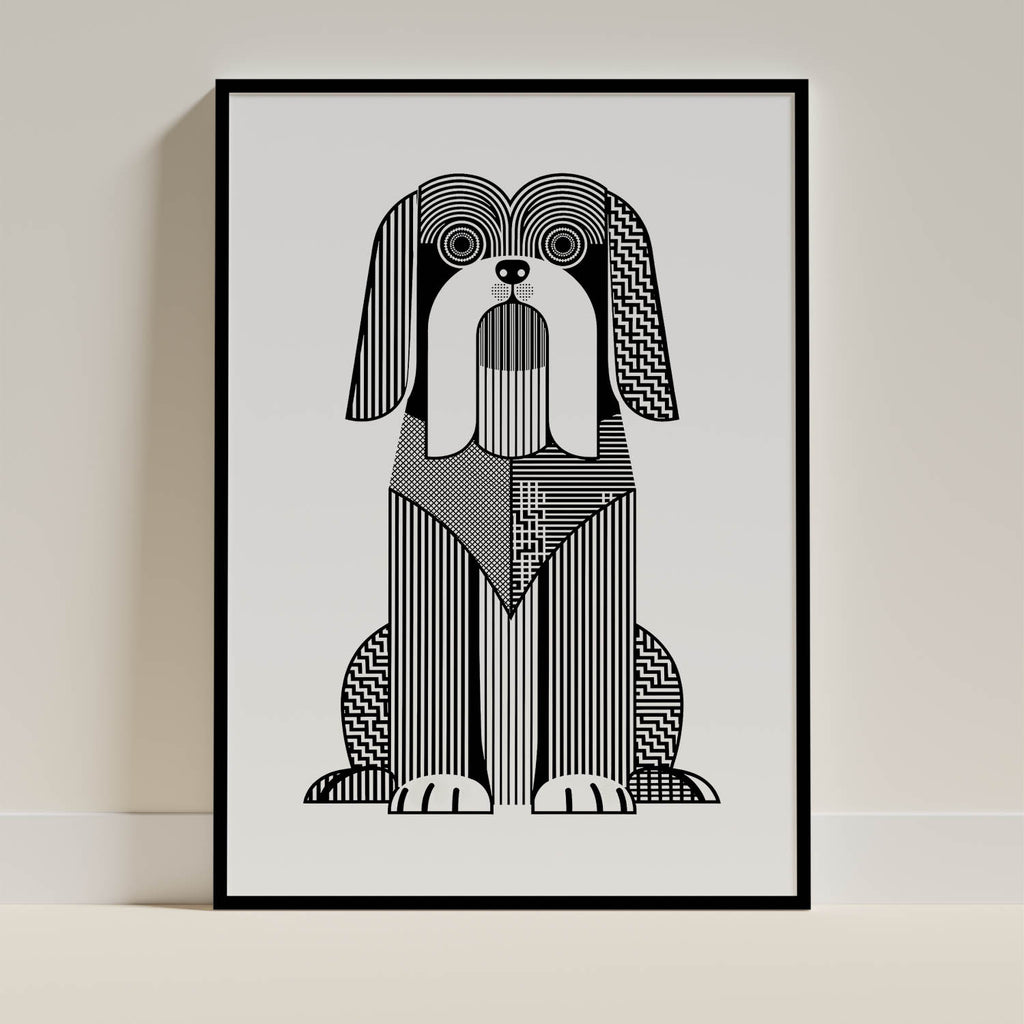 Lhasa Apso Geometric Line Art - Black Frame Mockup