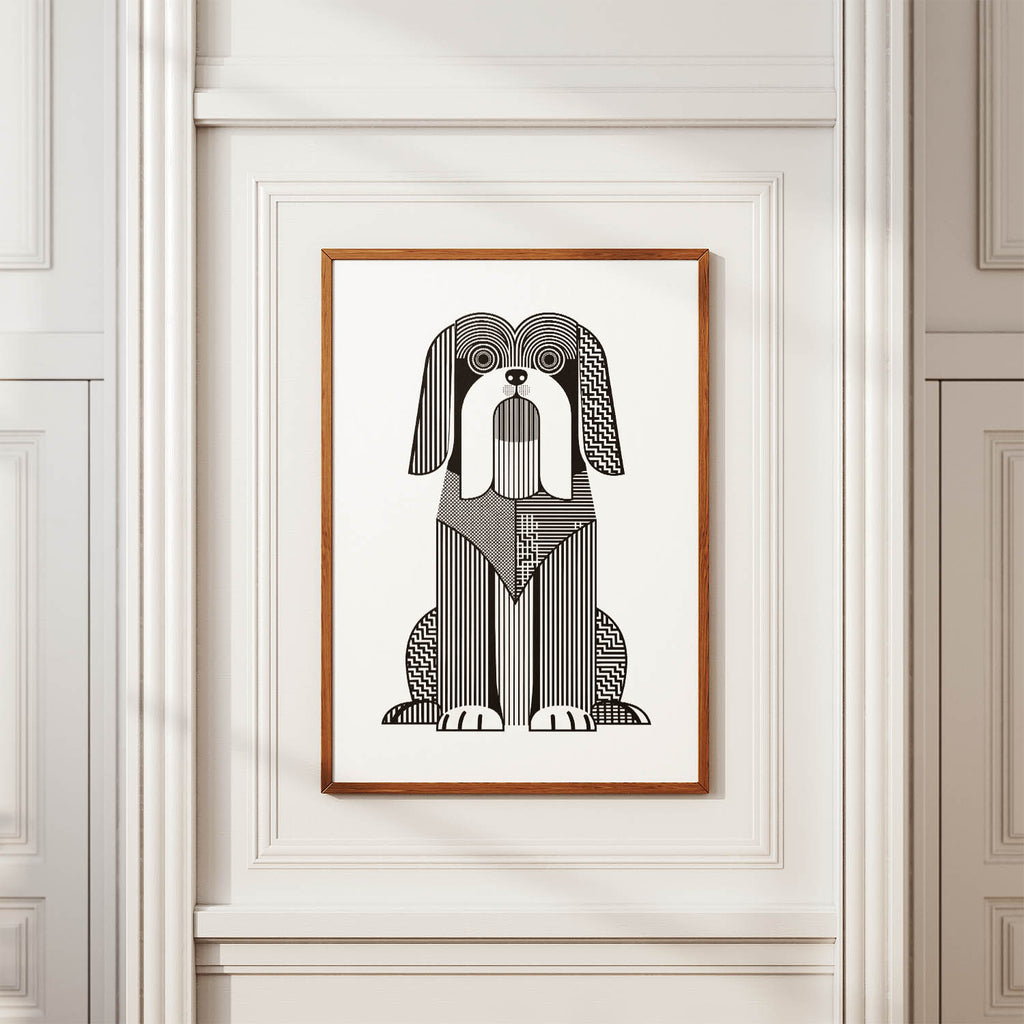 Lhasa Apso Geometric Line Art Print - Framed Mockup