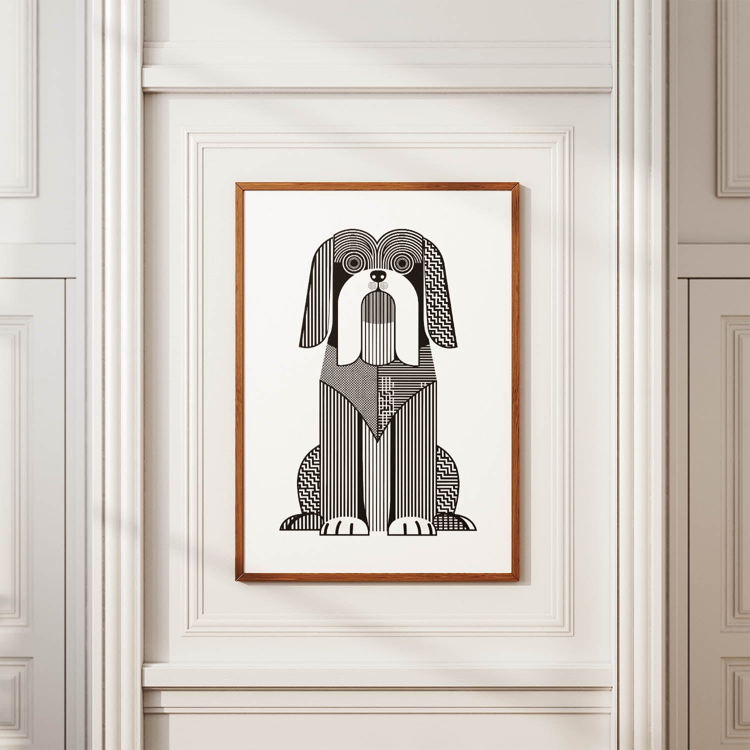 Lhasa Apso Geometric Line Art Print - Framed Mockup