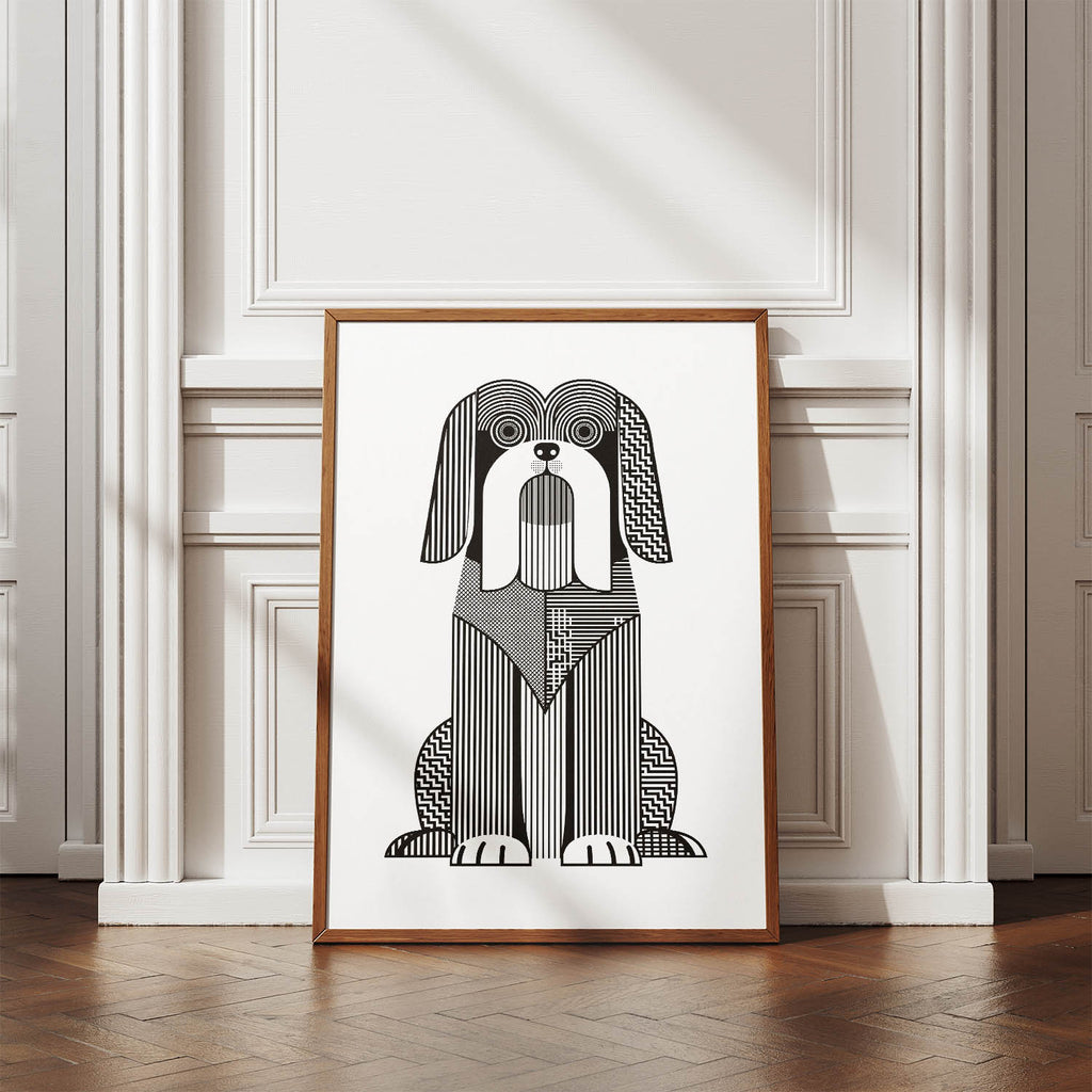 Lhasa Apso Geometric Line Art Print - Framed Mockup