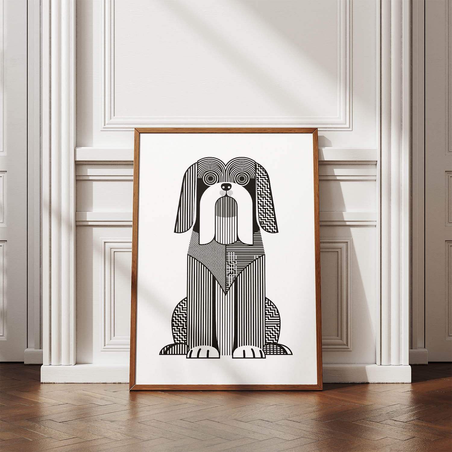 Lhasa Apso Geometric Line Art Print - Framed Mockup