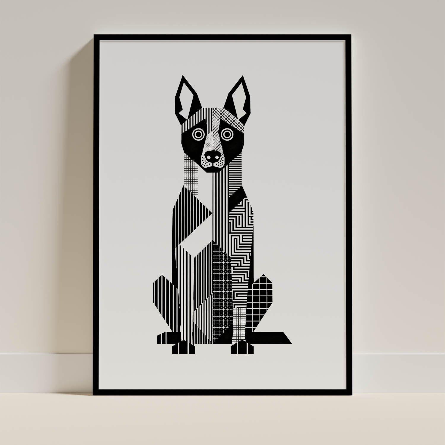 Malinois Geometric Line Art - Black Frame Mockup