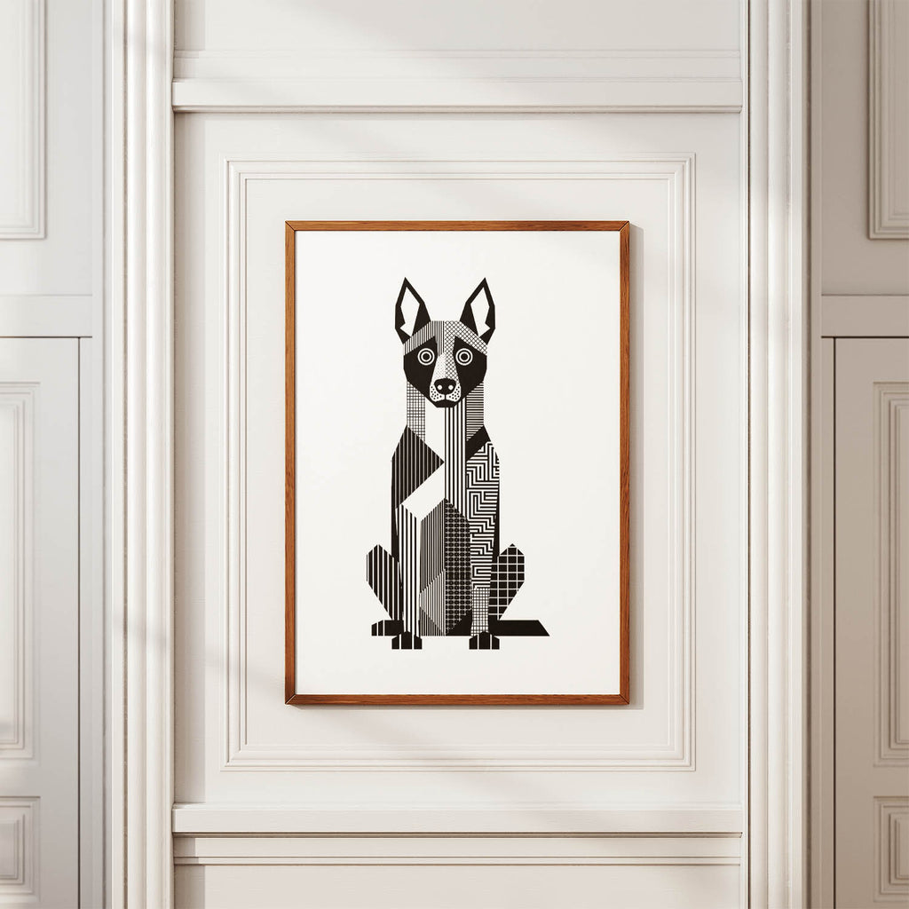 Malinois Geometric Line Art Print - Framed Mockup