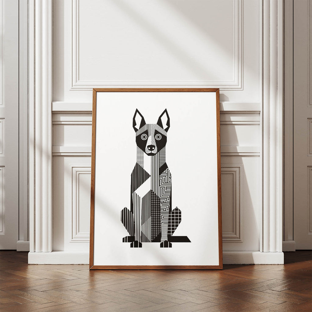 Malinois Geometric Line Art Print - Framed Mockup