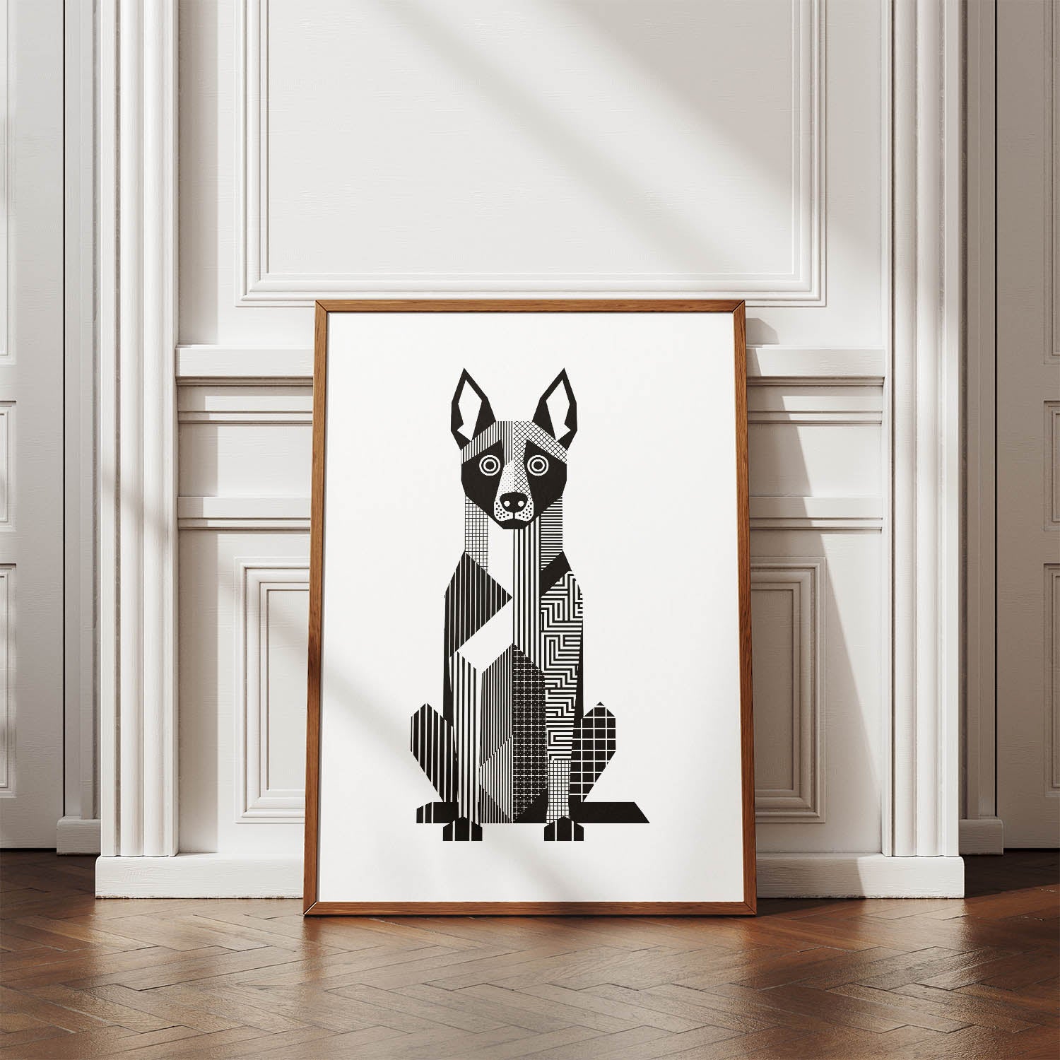 Malinois Geometric Line Art Print - Framed Mockup
