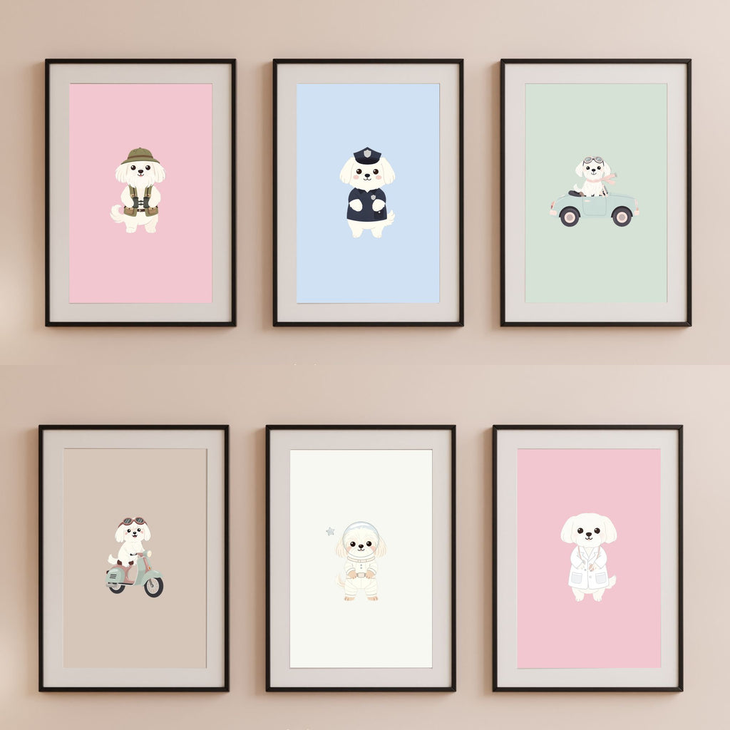 Maltese Kids Nursery Wall Art Print Bundle — 22 Dog Costume Designs, 5 Colours, 6 Print Sizes | Digital Download