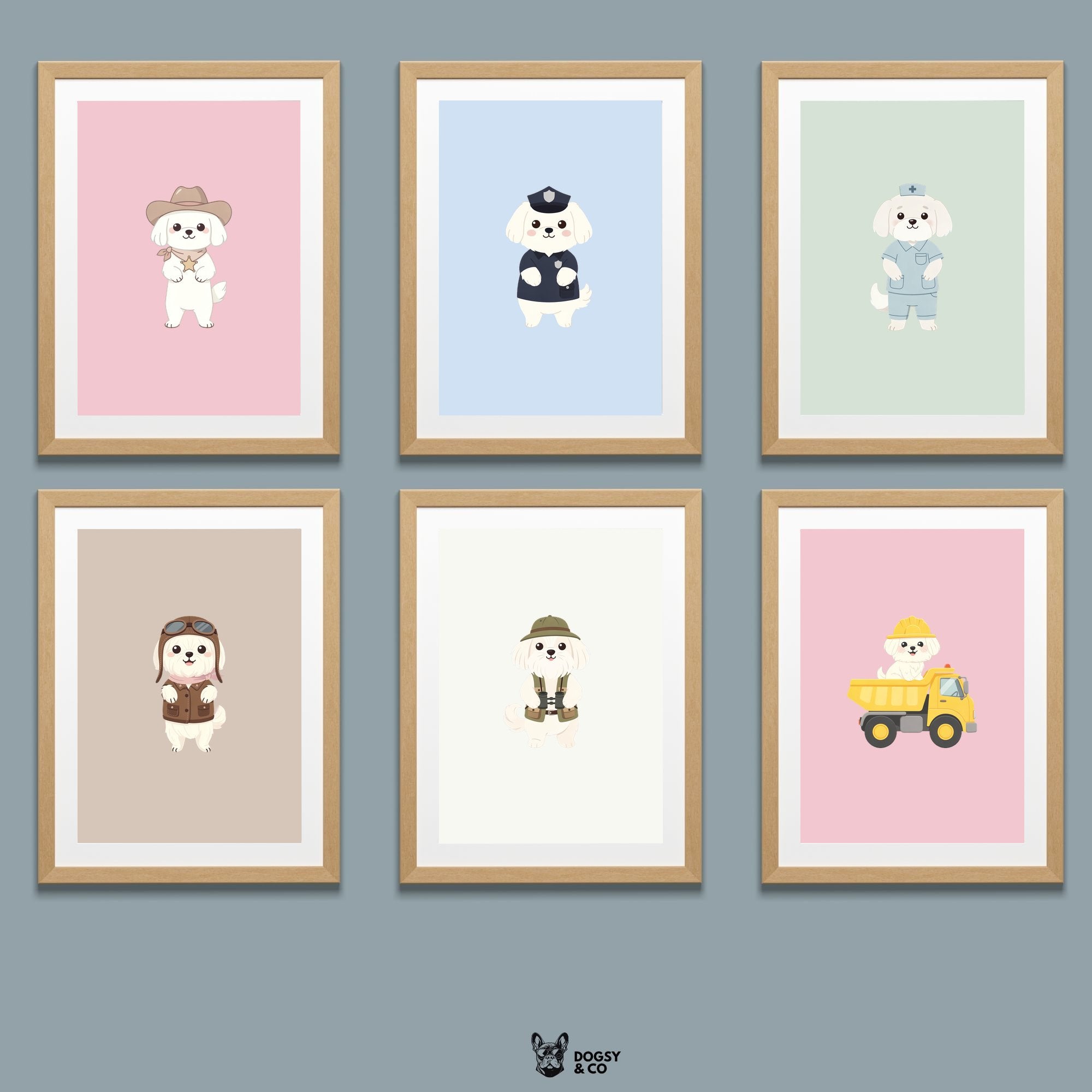 Maltese Kids Nursery Wall Art Print Bundle — 22 Dog Costume Designs, 5 Colours, 6 Print Sizes | Digital Download