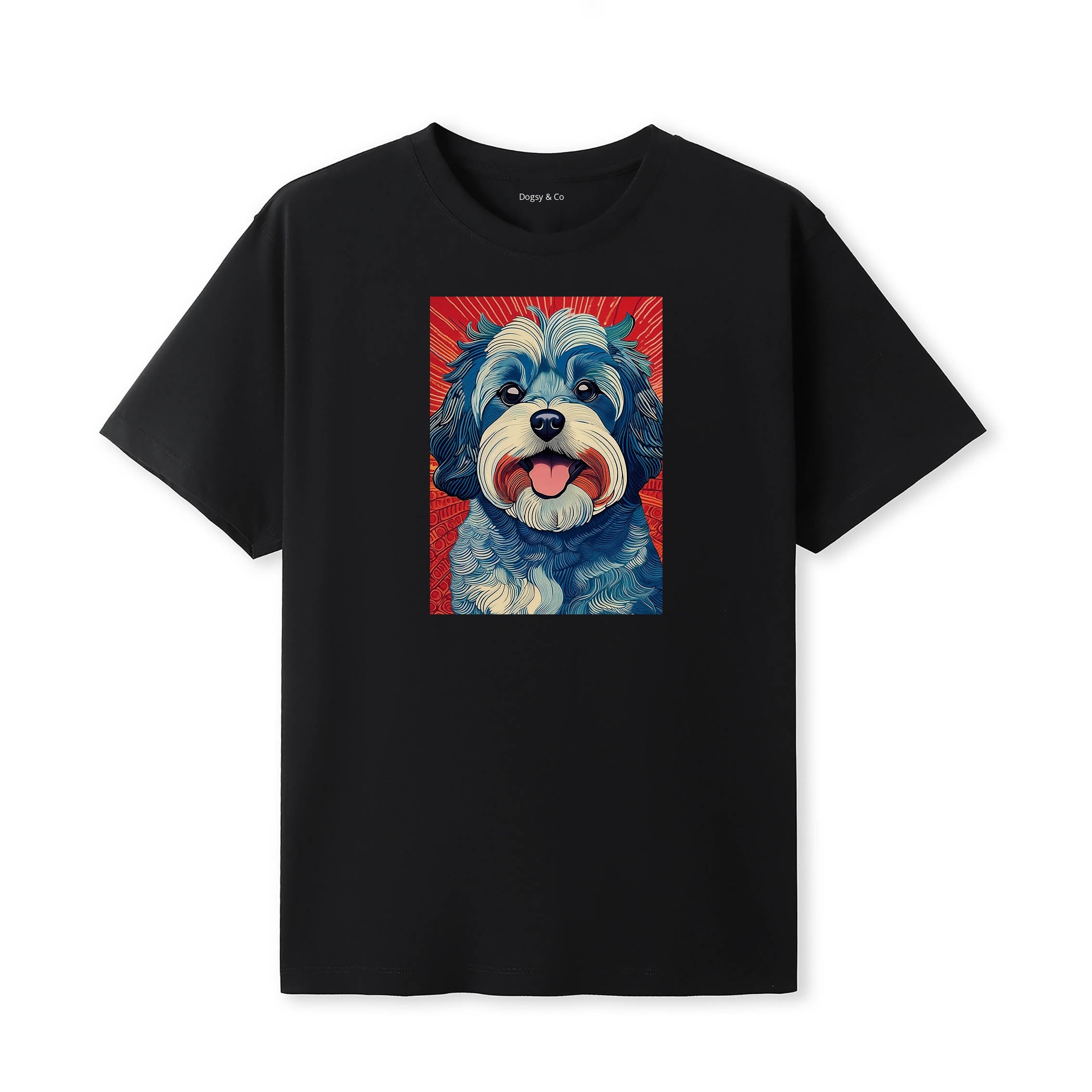 Maltese Hokusai Dog Portrait T-Shirt Black