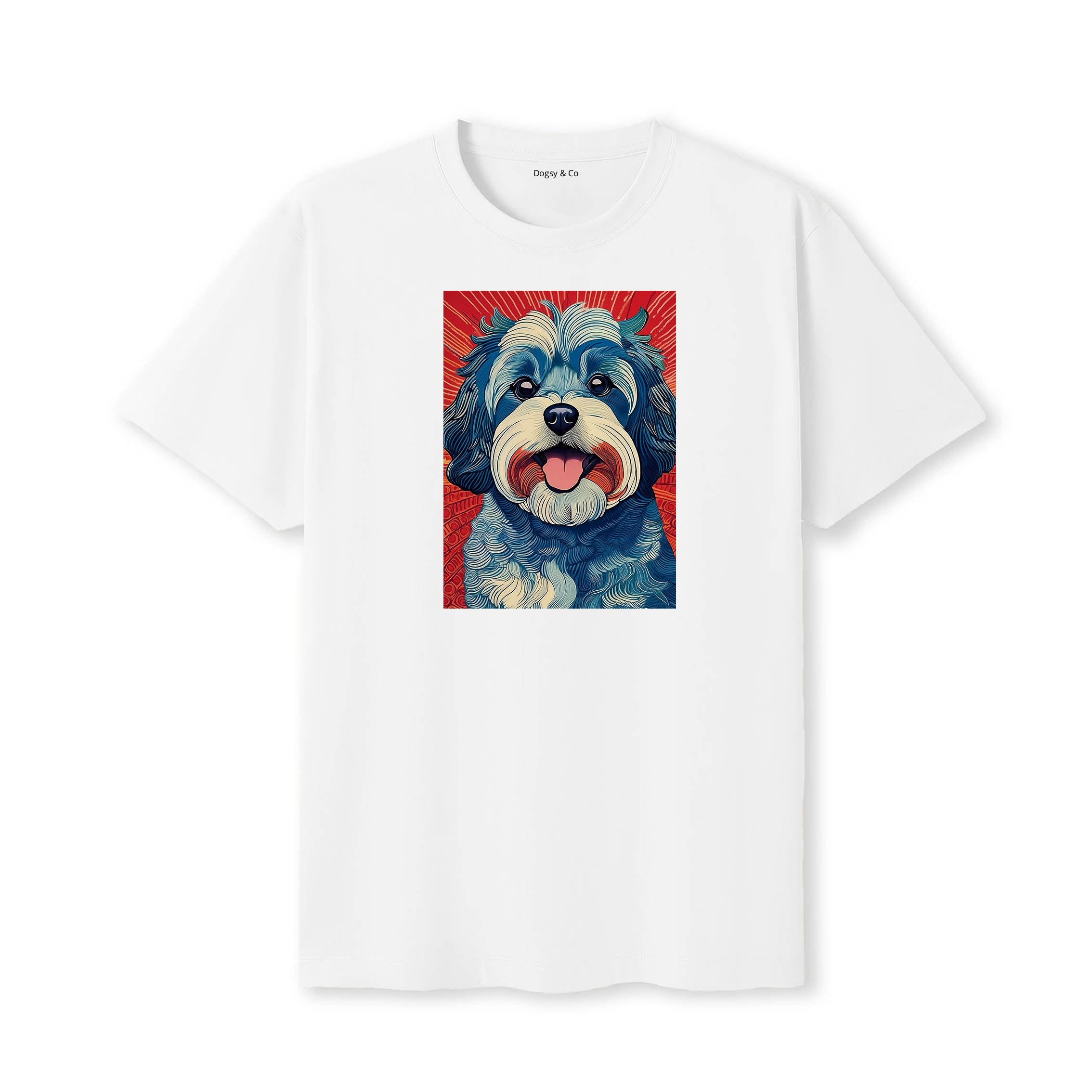 Maltese Hokusai Dog Portrait T-Shirt White