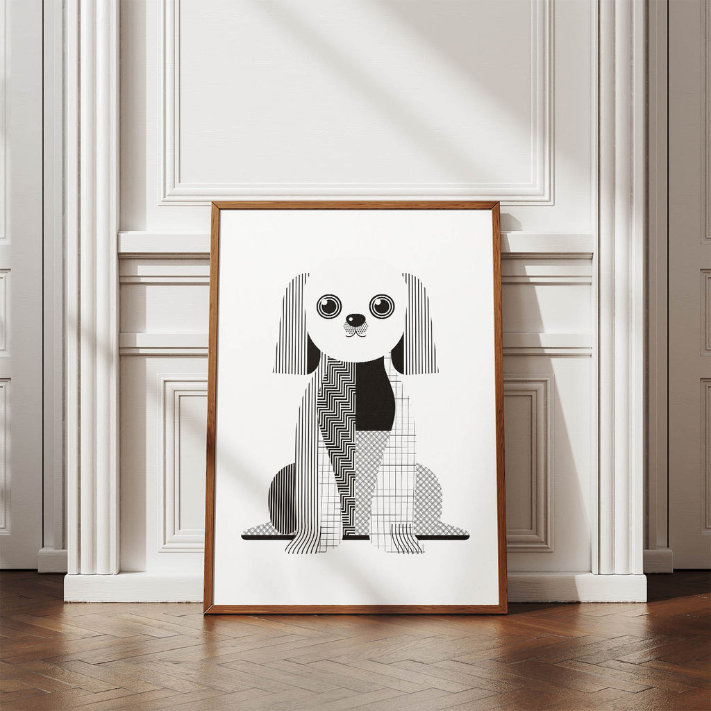Maltese Geometric Line Art Print - Framed Mockup
