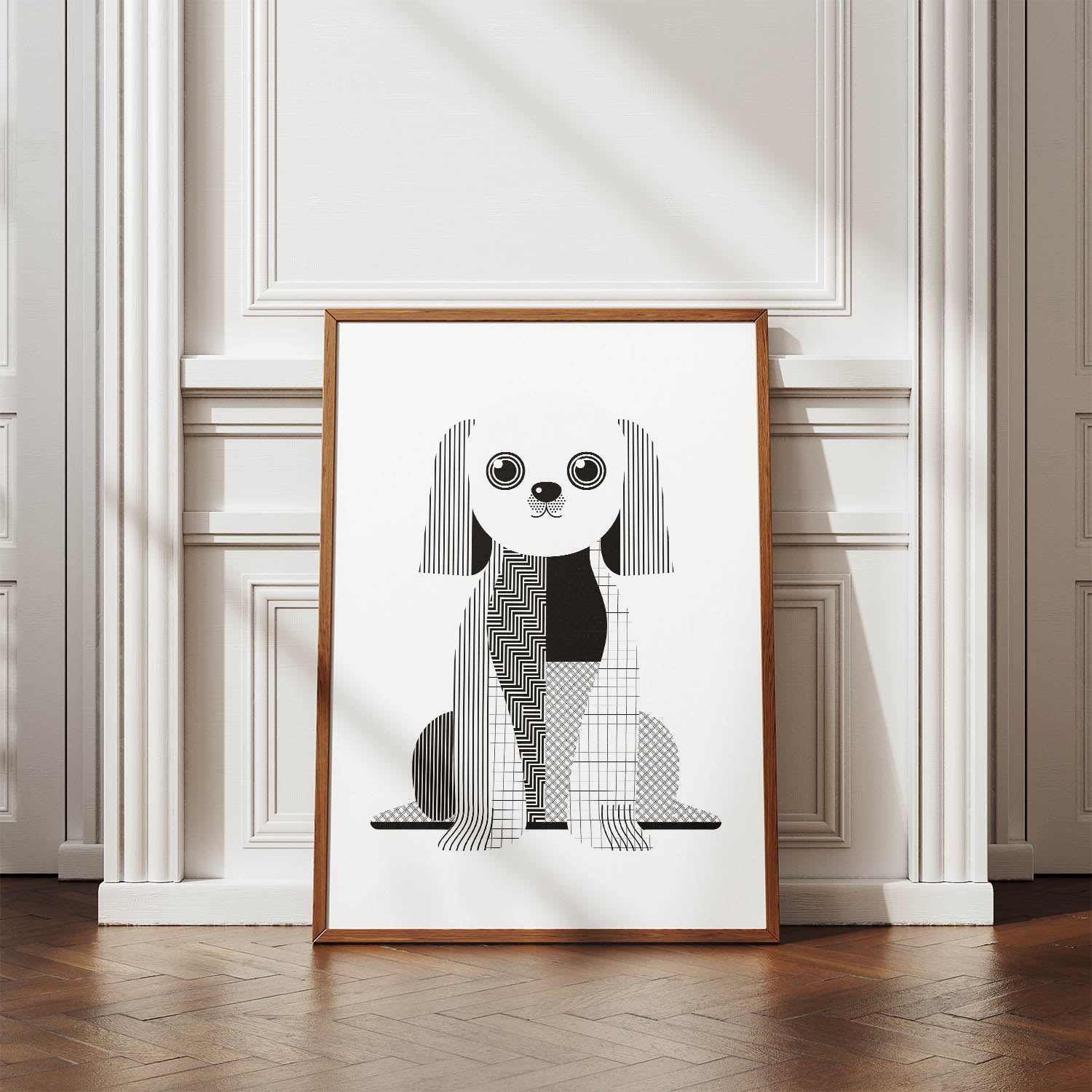 Maltese Geometric Line Art Print - Framed Mockup