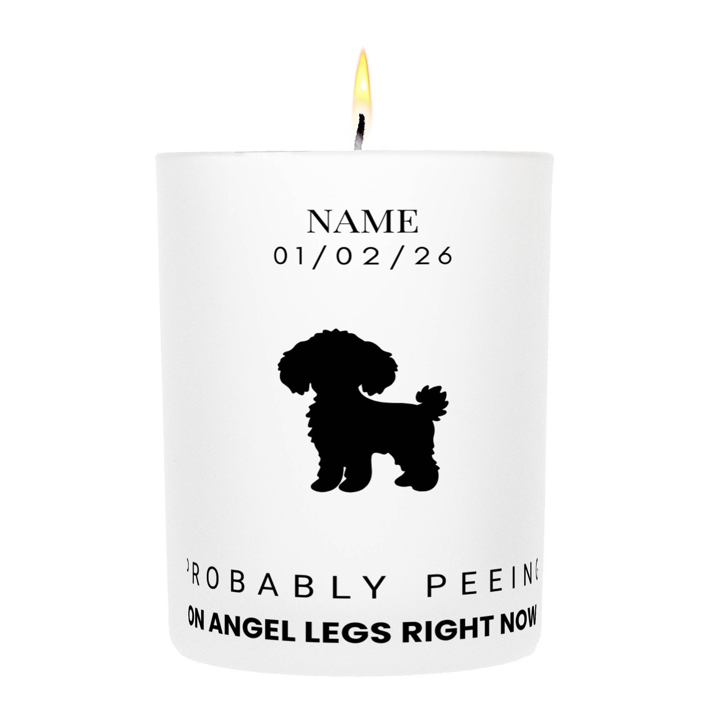Maltipoo – Probably Peeing on Angel Legs Right Now Custom Candle