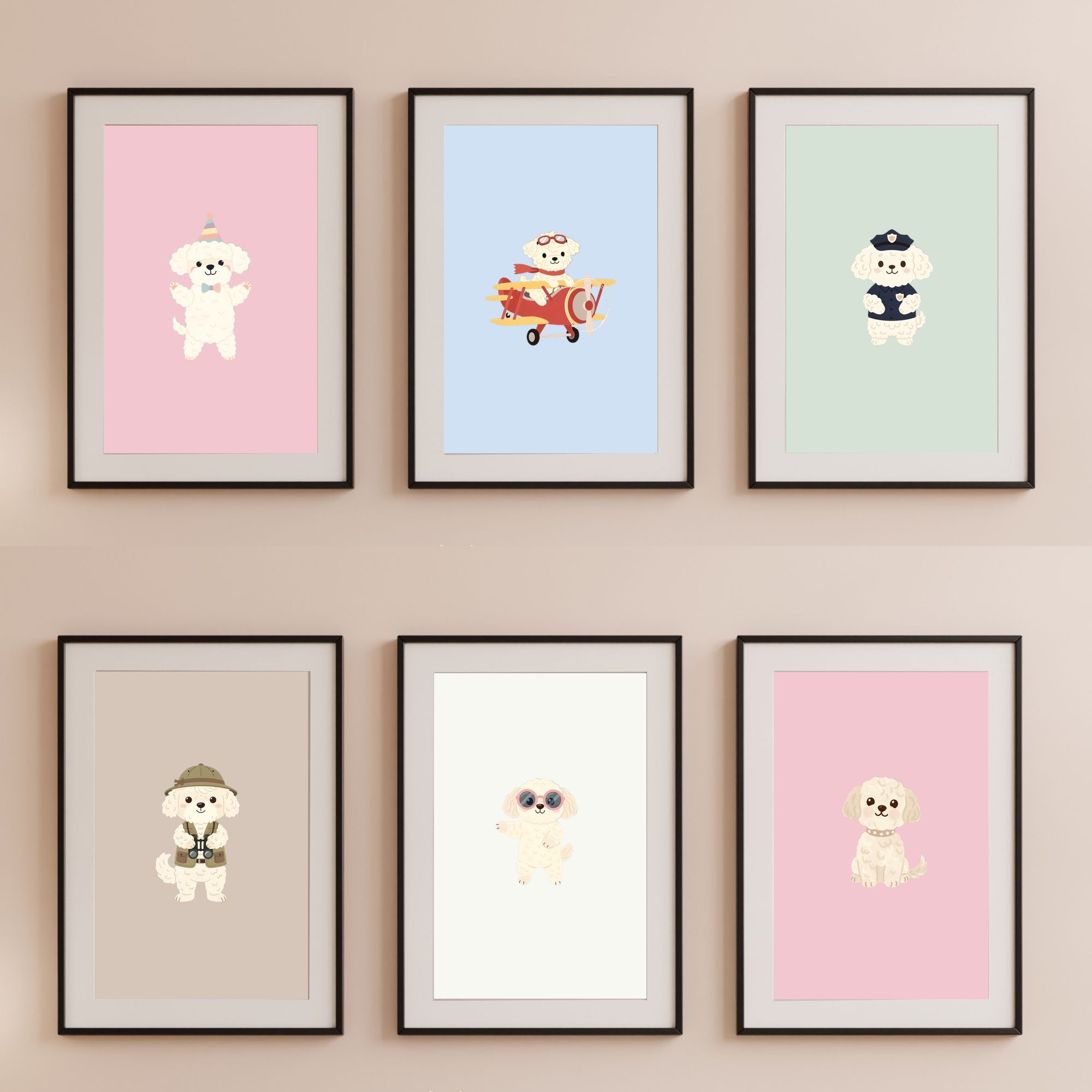 Maltipoo Kids Nursery Wall Art Print Bundle — 22 Dog Costume Designs, 5 Colours, 6 Print Sizes | Digital Download