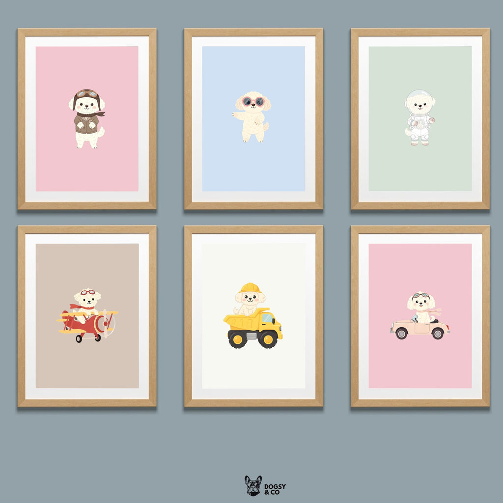 Maltipoo Kids Nursery Wall Art Print Bundle — 22 Dog Costume Designs, 5 Colours, 6 Print Sizes | Digital Download