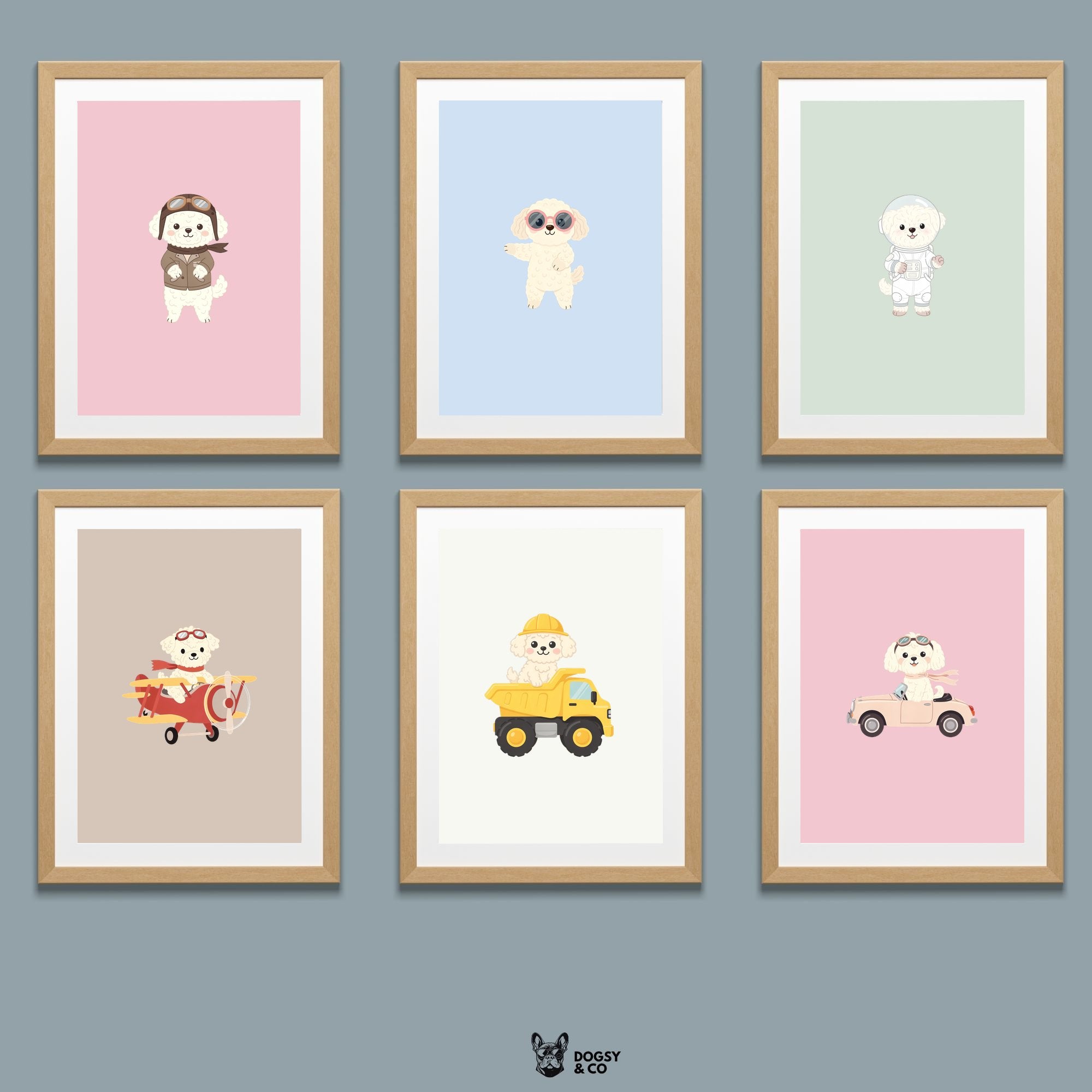 Maltipoo Kids Nursery Wall Art Print Bundle — 22 Dog Costume Designs, 5 Colours, 6 Print Sizes | Digital Download