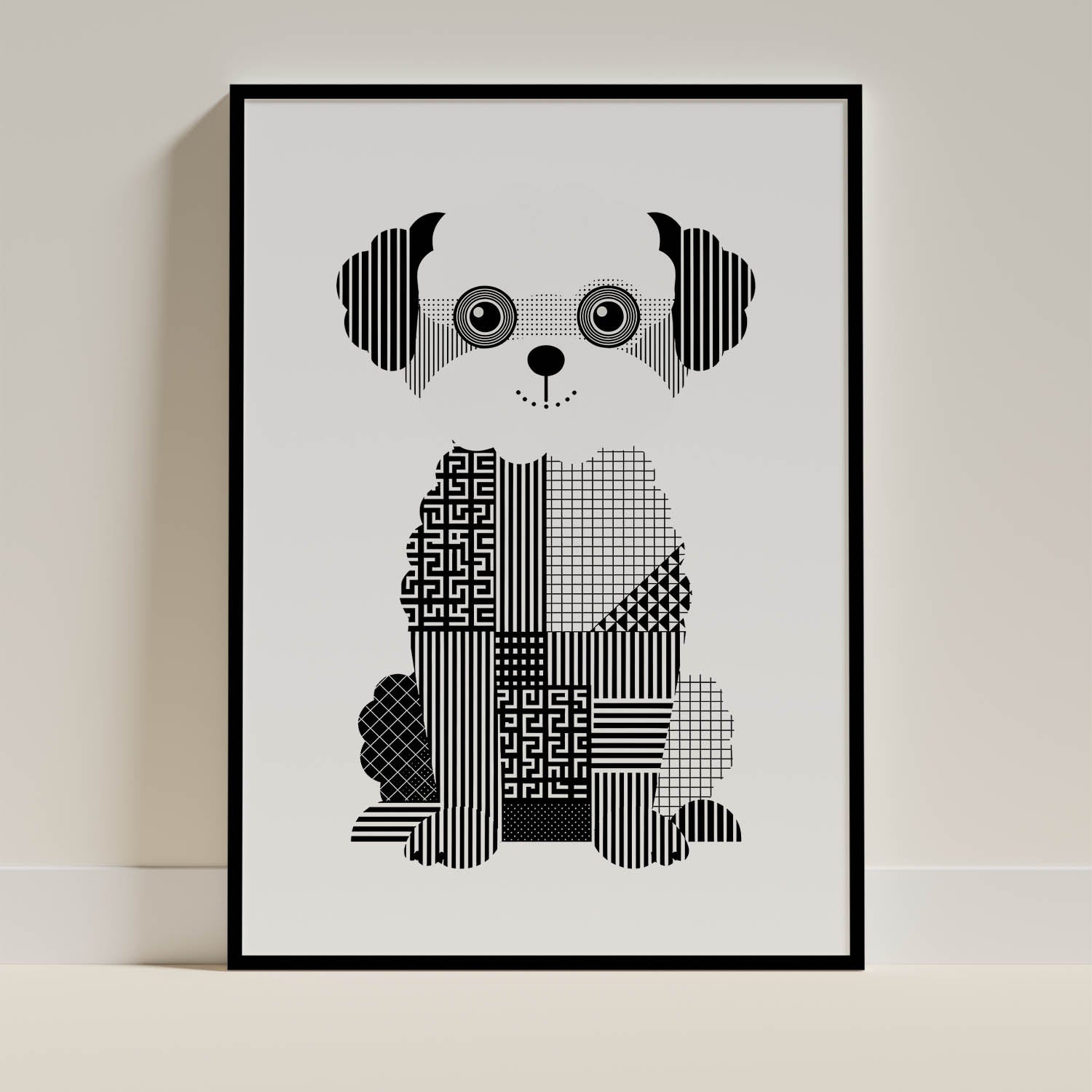 Maltipoo Geometric Line Art - Black Frame Mockup