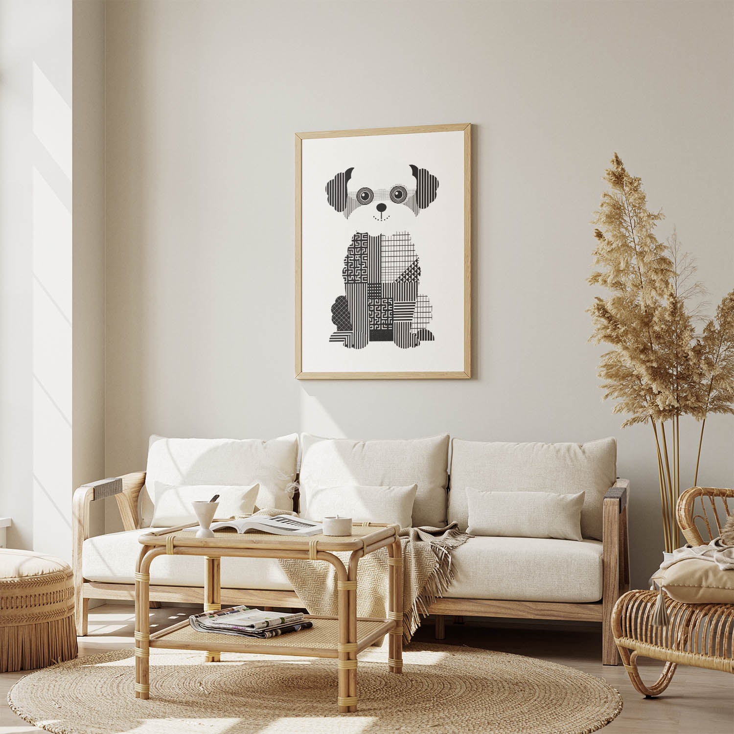 Maltipoo Geometric Line Art Print - Framed Mockup