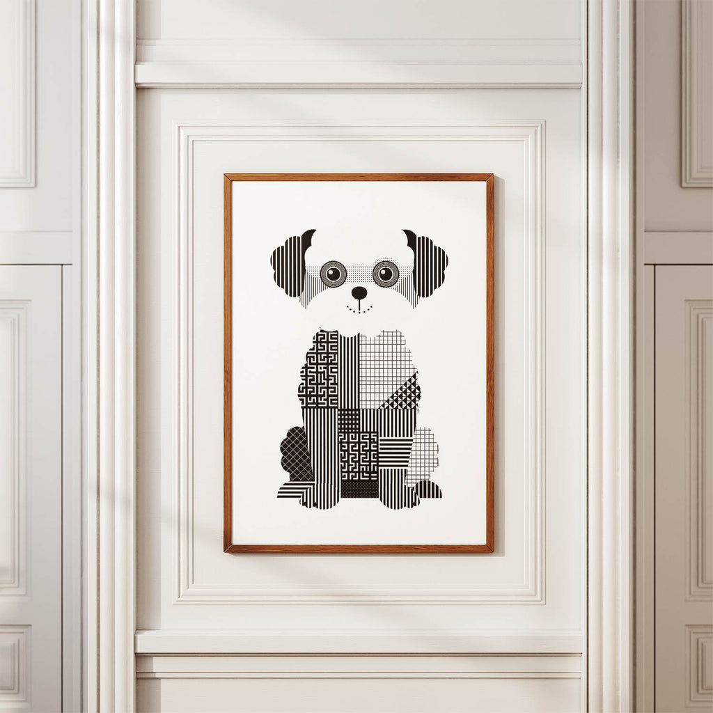 Maltipoo Geometric Line Art Print - Framed Mockup