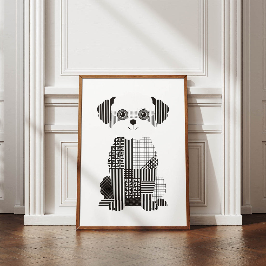Maltipoo Geometric Line Art Print - Framed Mockup