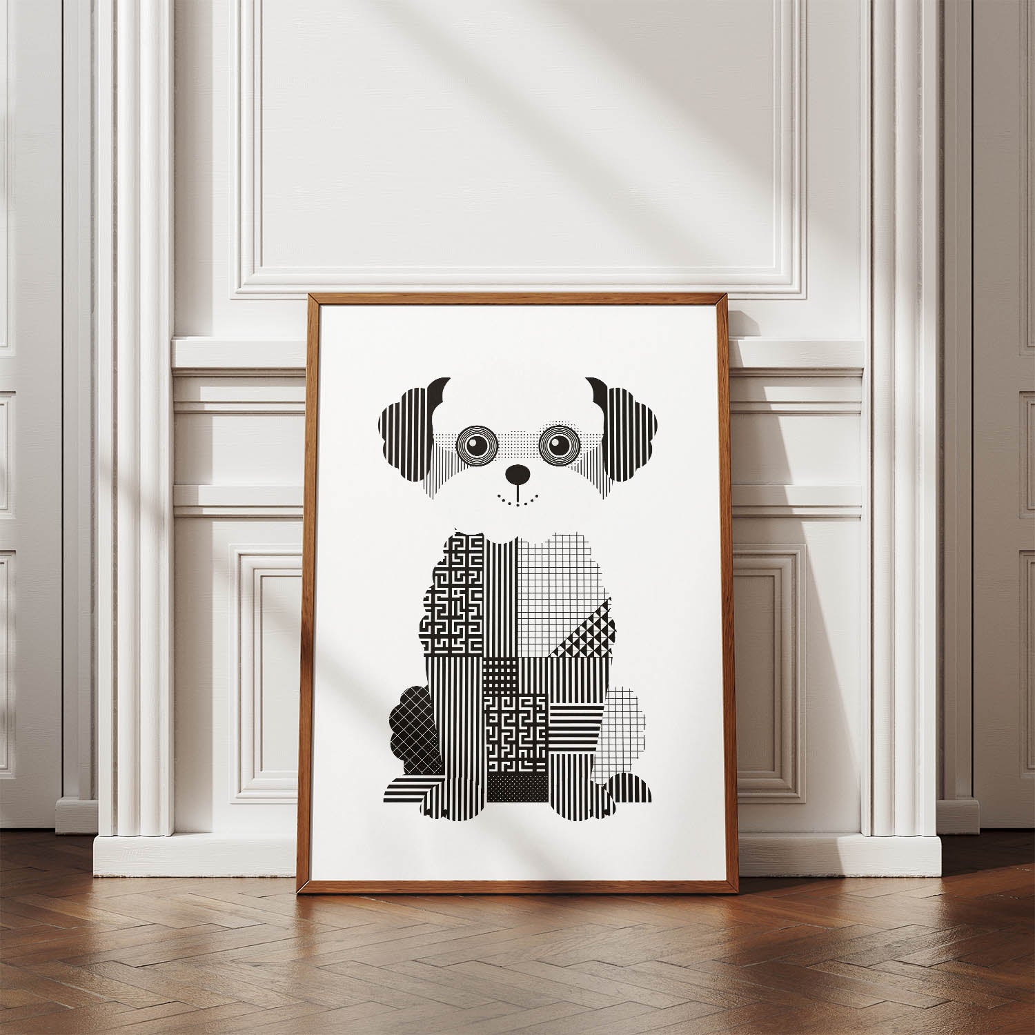Maltipoo Geometric Line Art Print - Framed Mockup