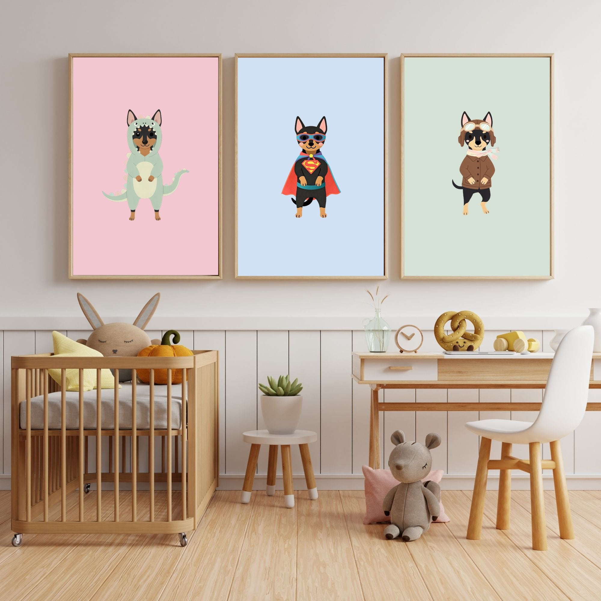 Manchester Terrier Kids Nursery Wall Art Print Bundle — 22 Dog Costume Designs, 5 Colours, 6 Print Sizes | Digital Download