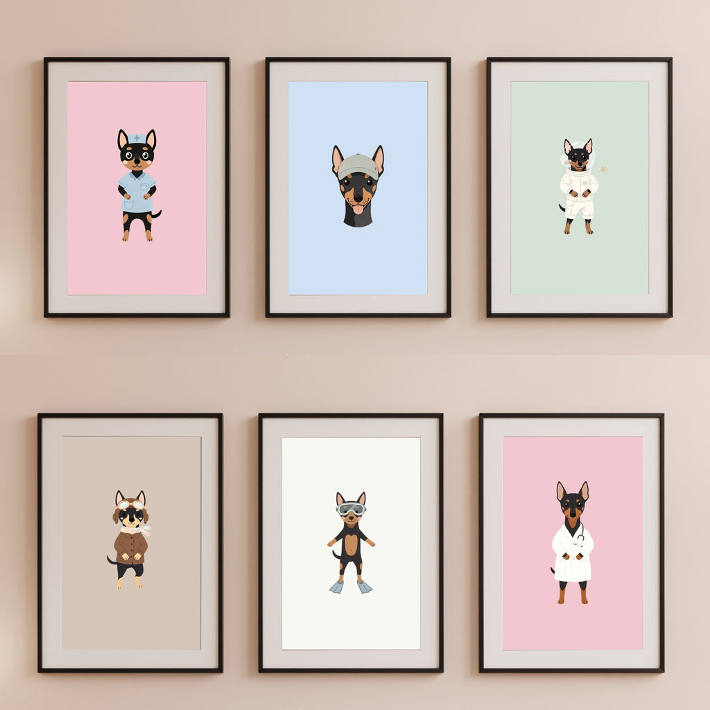 Manchester Terrier Kids Nursery Wall Art Print Bundle — 22 Dog Costume Designs, 5 Colours, 6 Print Sizes | Digital Download