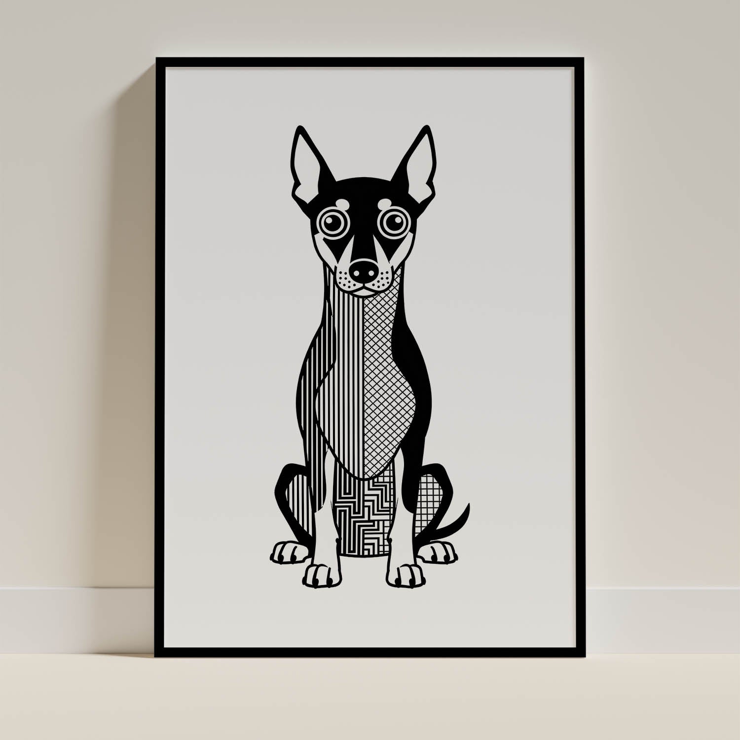 Manchester Terrier Geometric Line Art Print - Framed Mockup