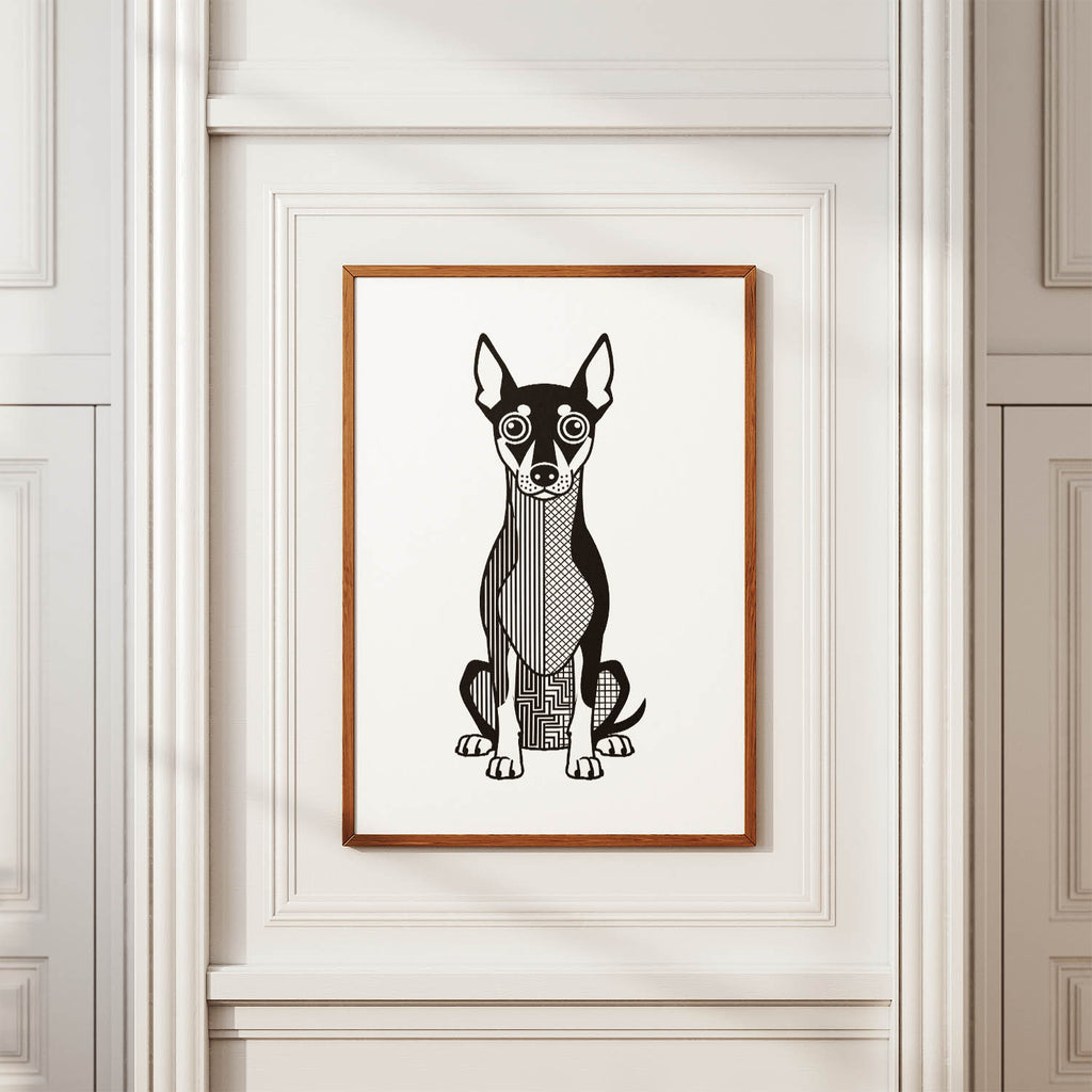 Manchester Terrier Geometric Line Art Print - Framed Mockup