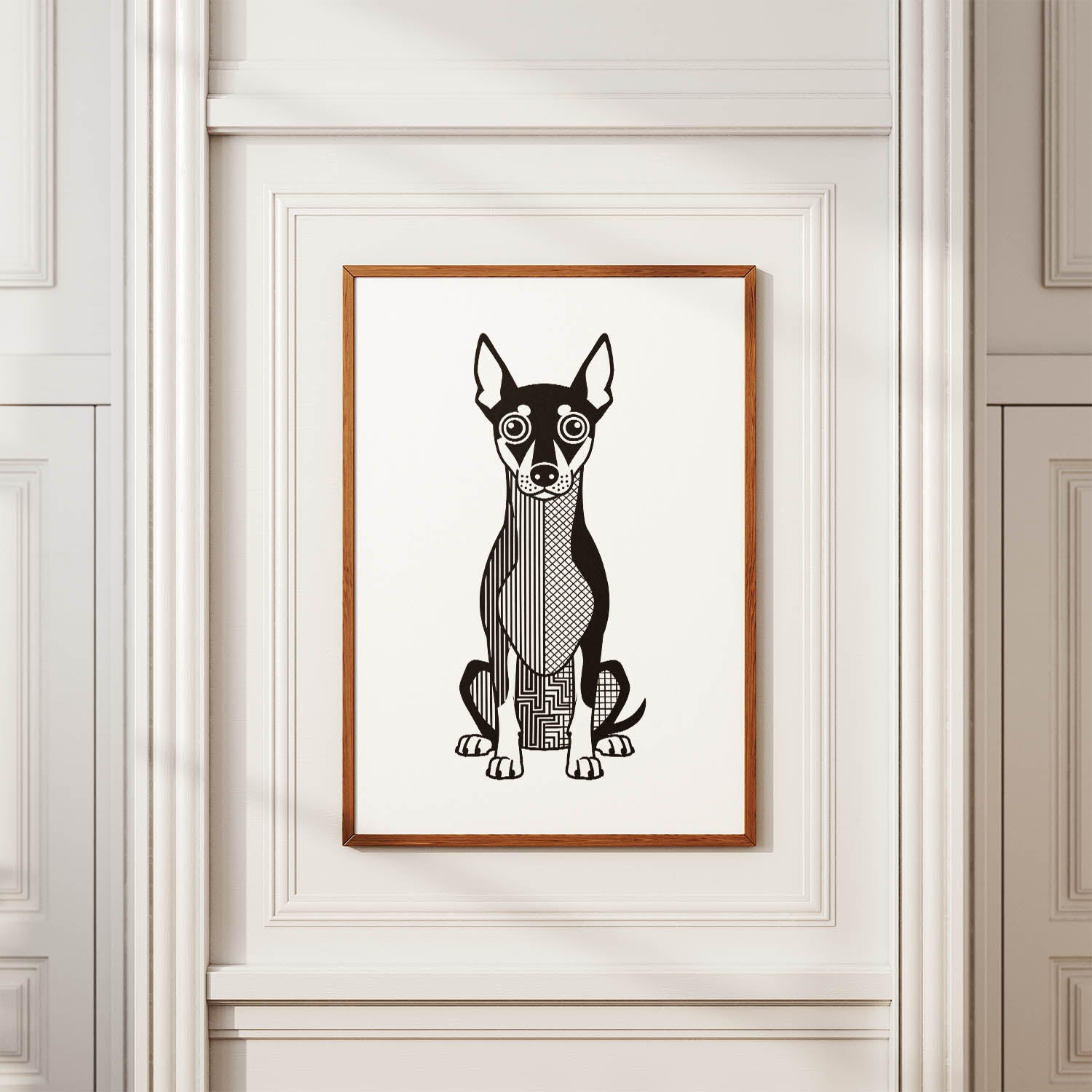 Manchester Terrier Geometric Line Art Print - Framed Mockup