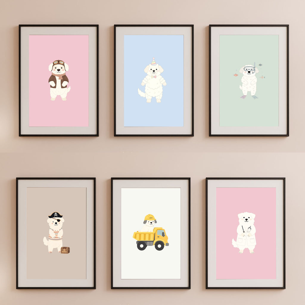 Maremma Kids Nursery Wall Art Print Bundle — 22 Dog Costume Designs, 5 Colours, 6 Print Sizes | Digital Download