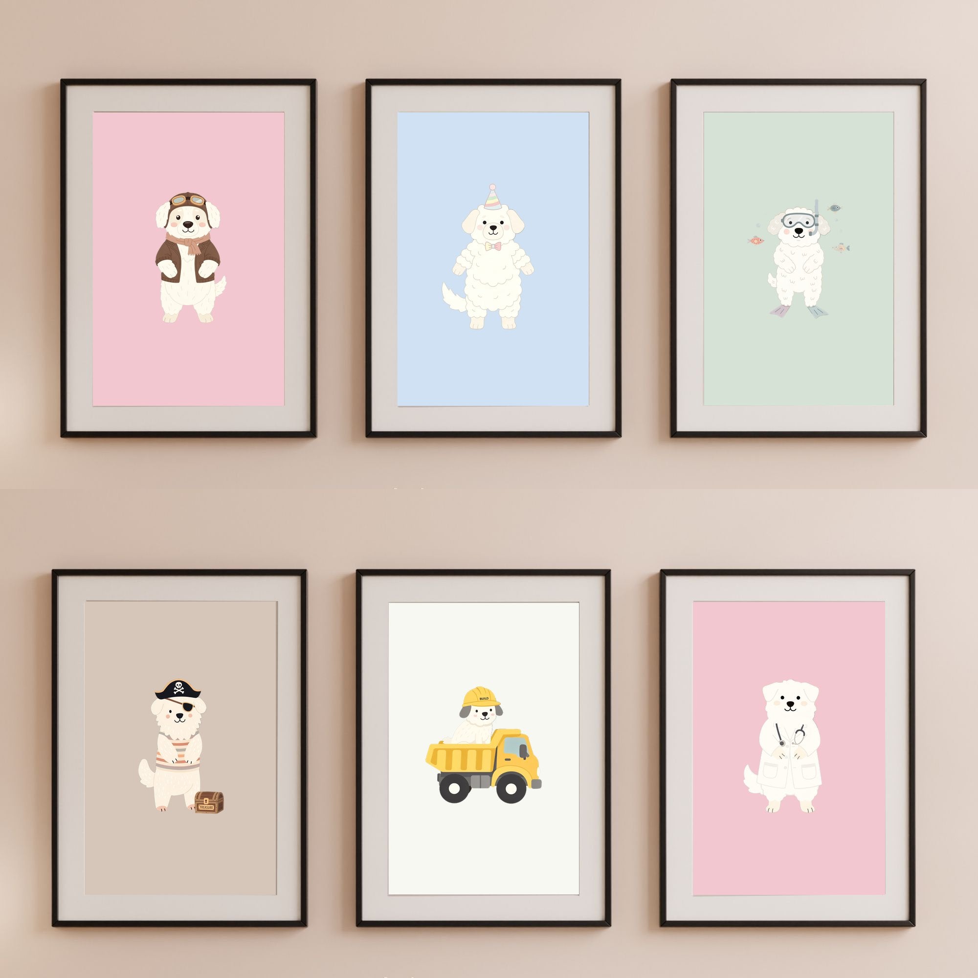 Maremma Kids Nursery Wall Art Print Bundle — 22 Dog Costume Designs, 5 Colours, 6 Print Sizes | Digital Download