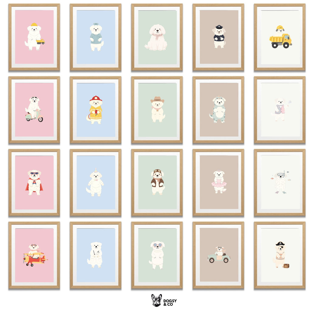Maremma Kids Nursery Wall Art Print Bundle — 22 Dog Costume Designs, 5 Colours, 6 Print Sizes | Digital Download