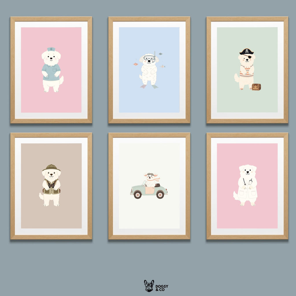 Maremma Kids Nursery Wall Art Print Bundle — 22 Dog Costume Designs, 5 Colours, 6 Print Sizes | Digital Download